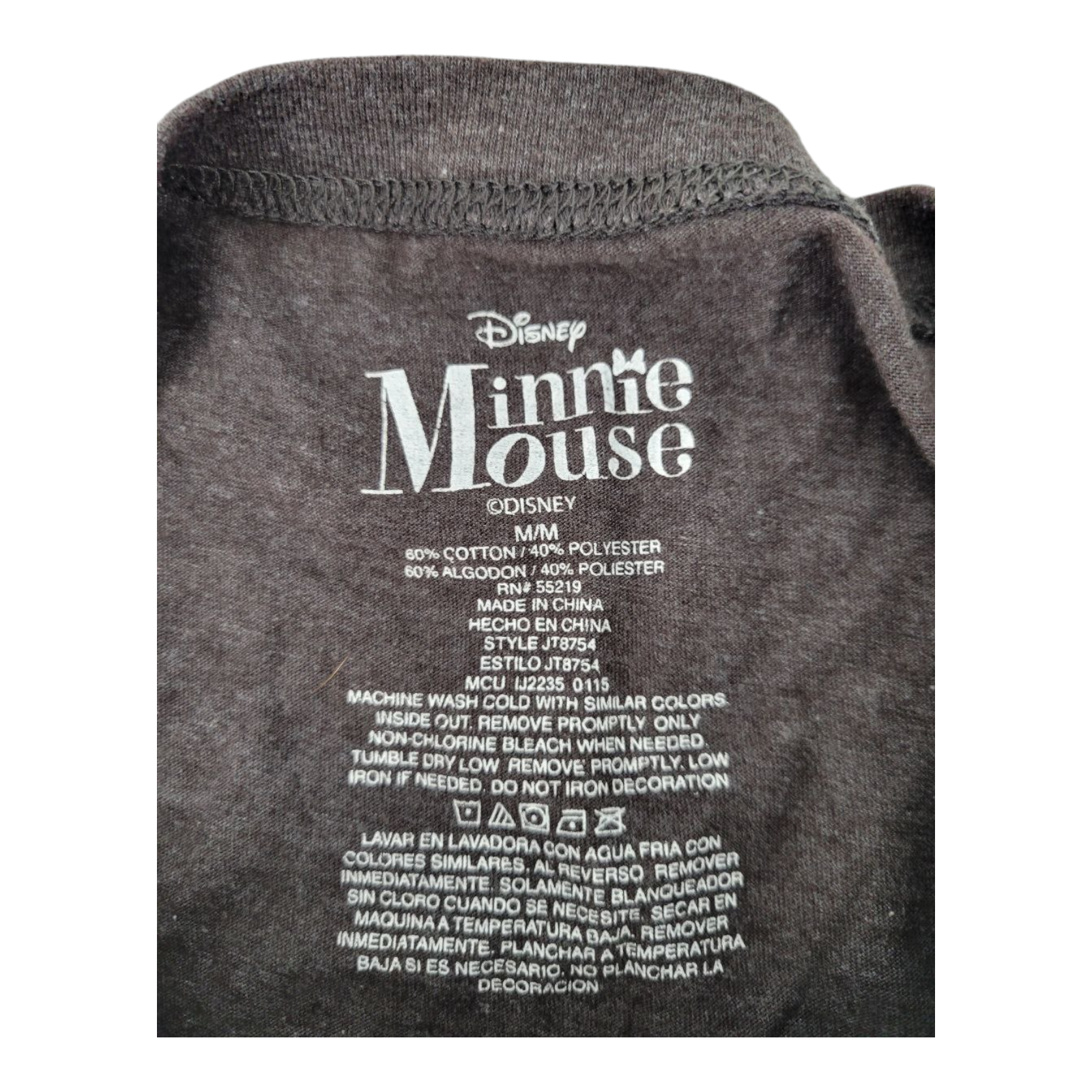 Disney Minnie Mouse Girls T-Shirt Gray Floral Bow Short Sleeves Size Medium