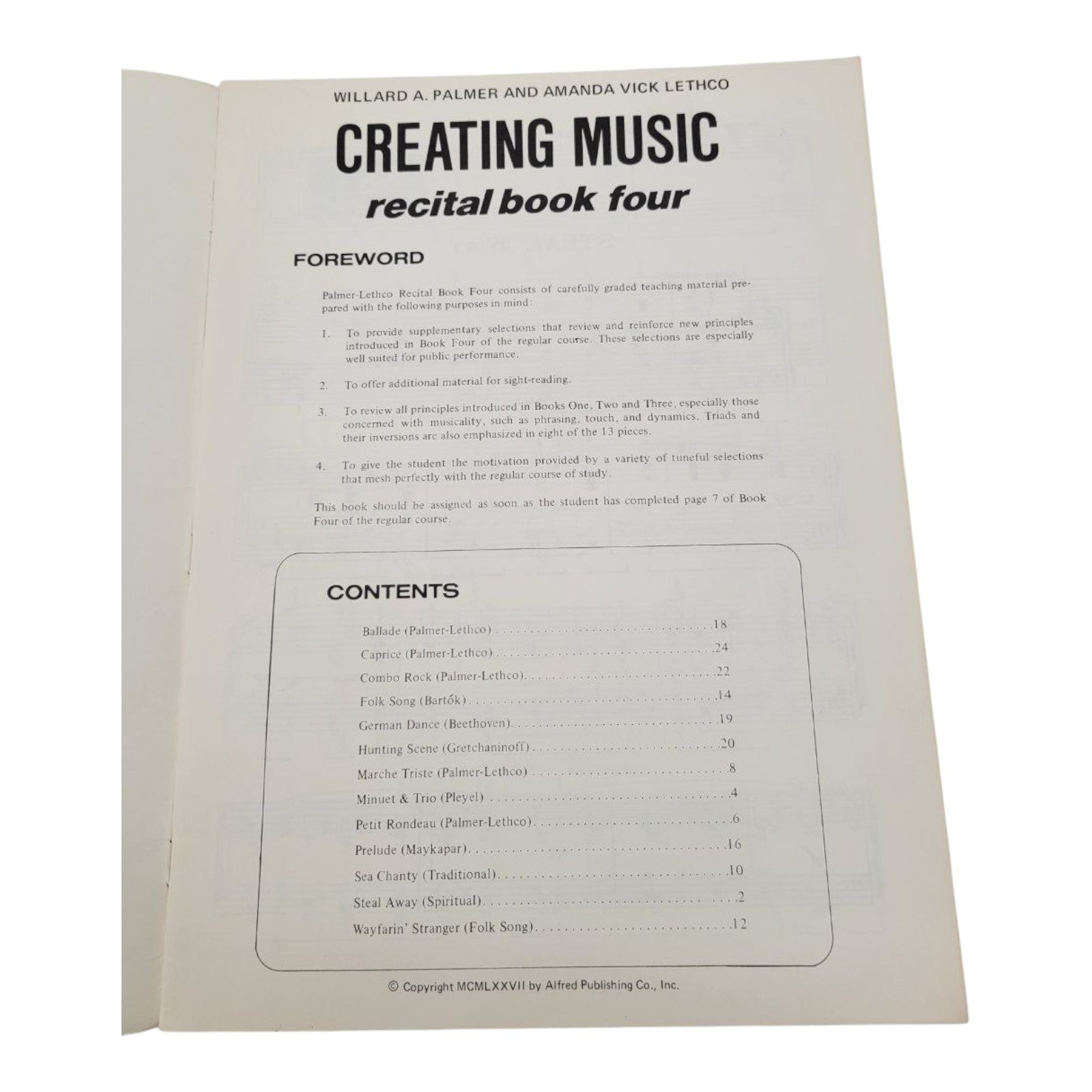 Creating Music Recital Book Four by Willard A Palmer & Amanda Vick Lethco Alfred