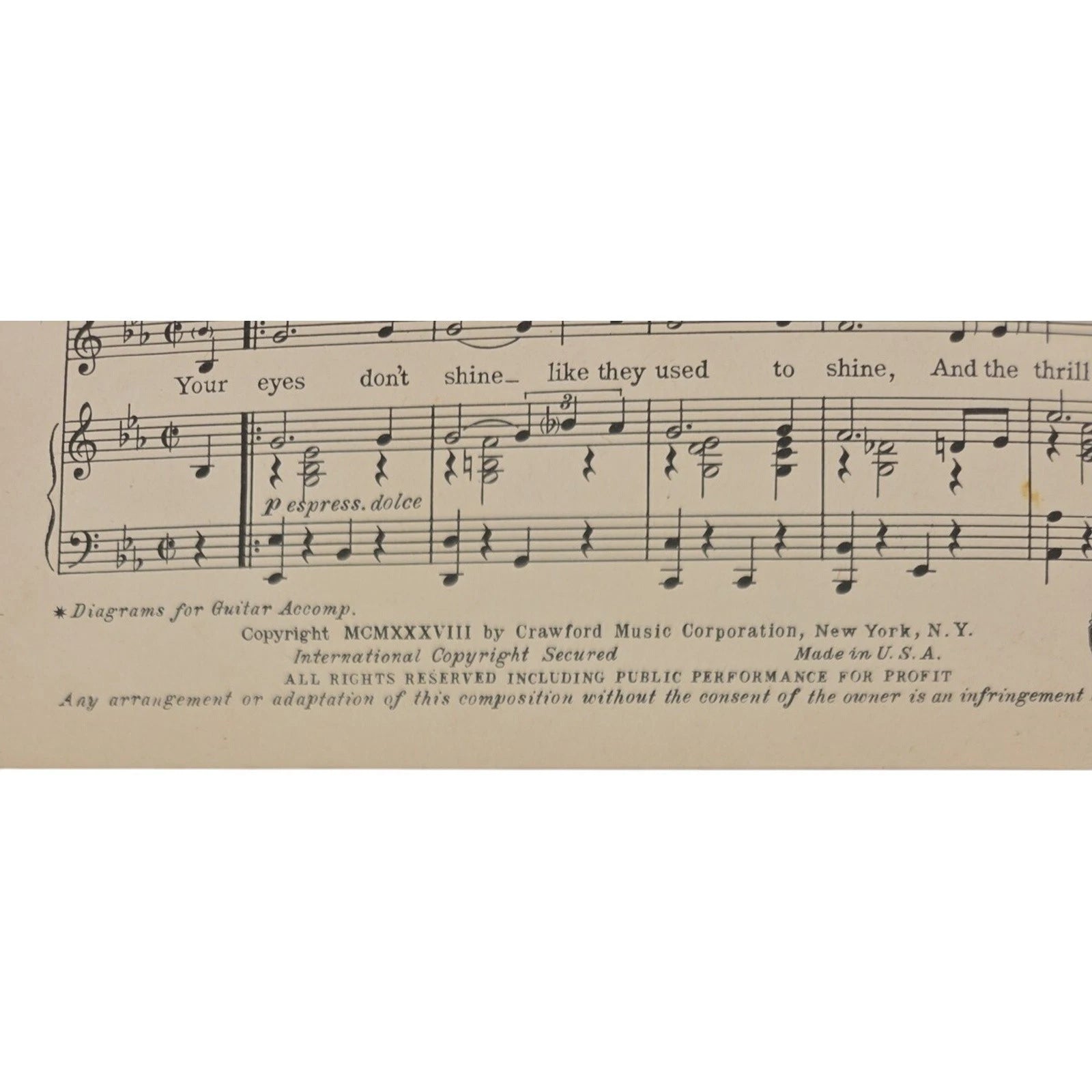 I'm Afraid The Masquerade Is Over Magidson Wrubel 1938 Sheet Music Vintage