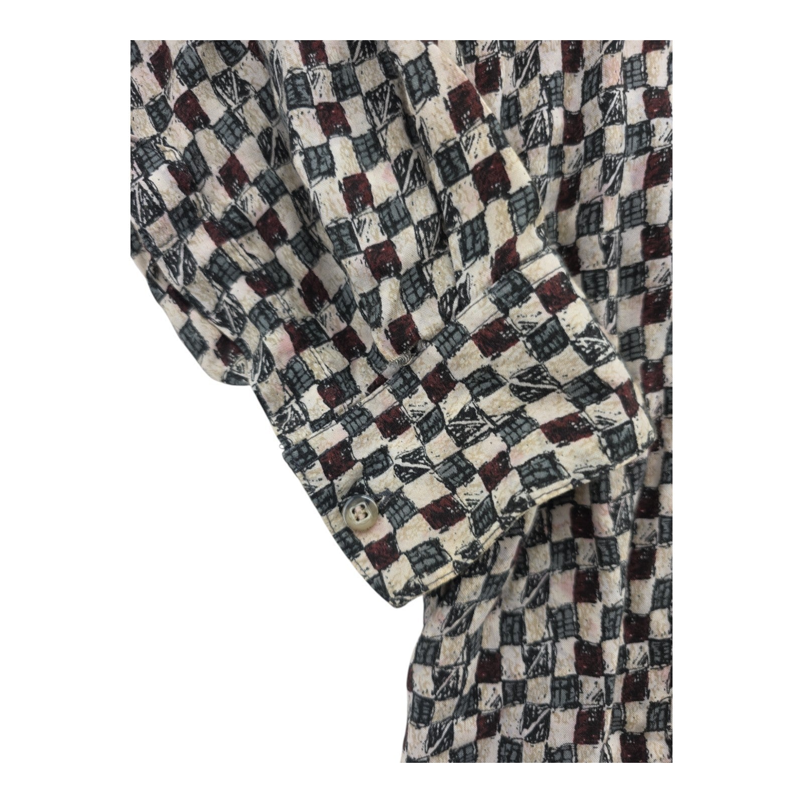 Damante Geometric Checkerboard Button-Up Shirt Rayon Long Sleeve Men’s L