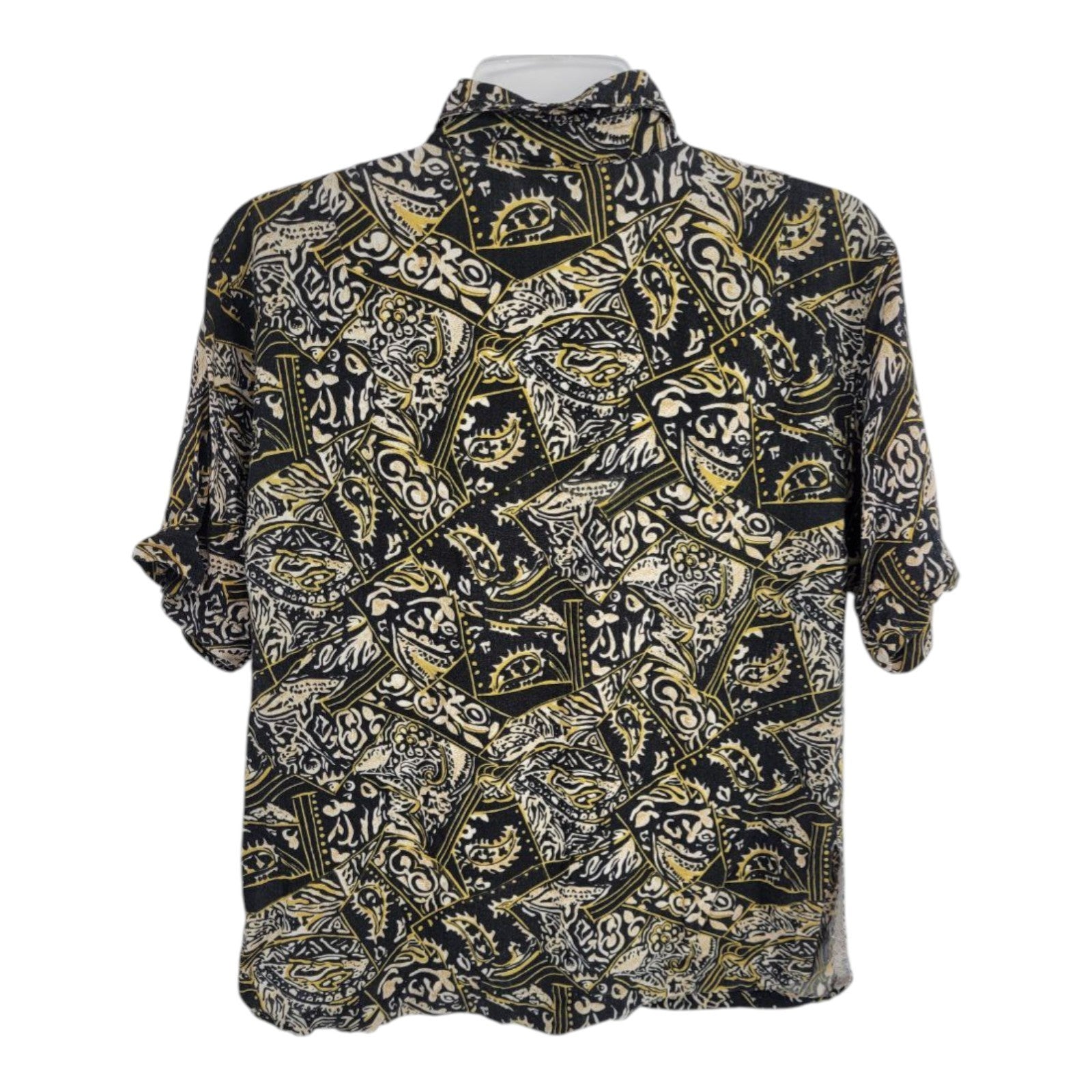 PIOKO Men's Black Yellow Abstract Pattern Rayon Button Shirt Size M