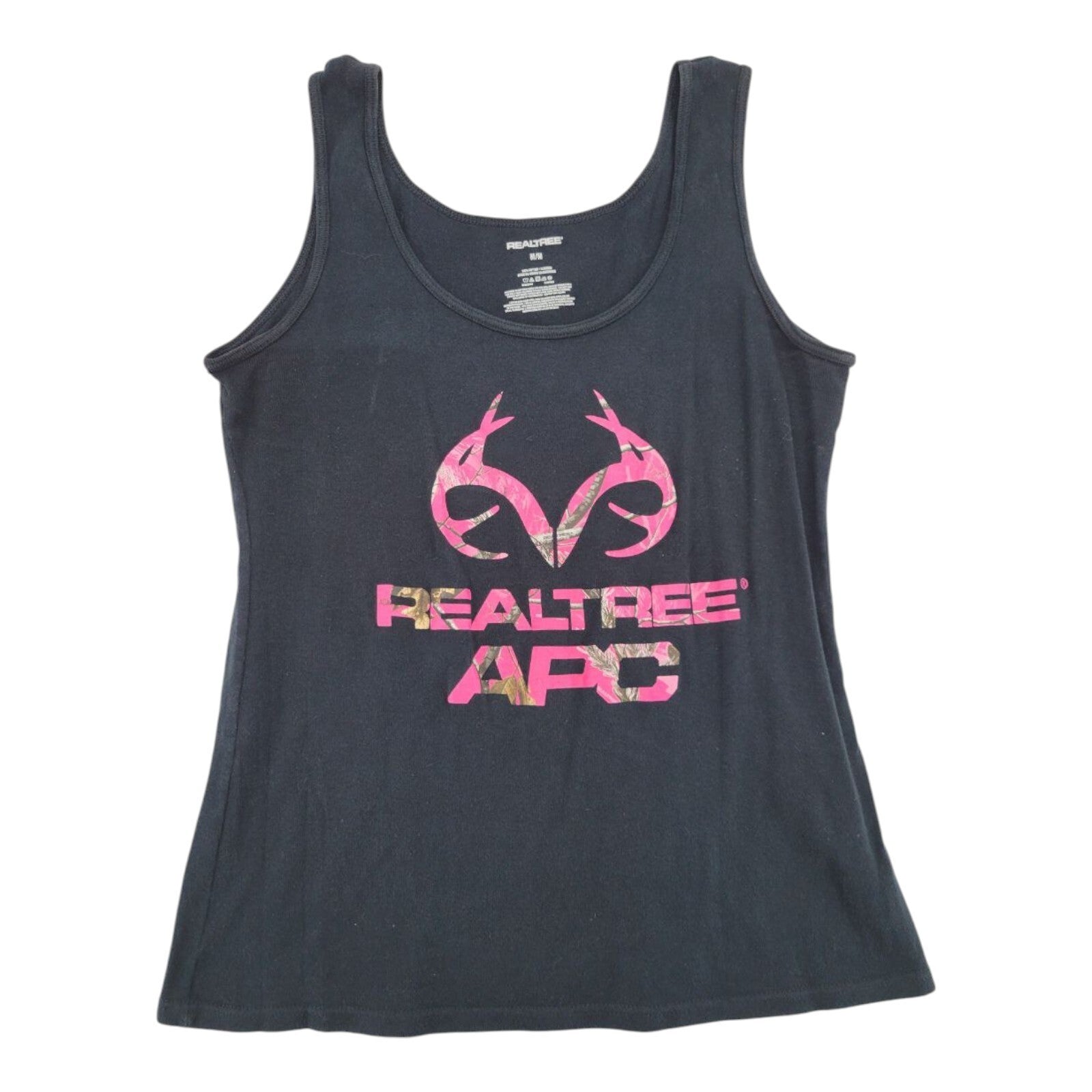 Realtree APC Pink Camo Antler Logo Black Tank Top Womens Size M