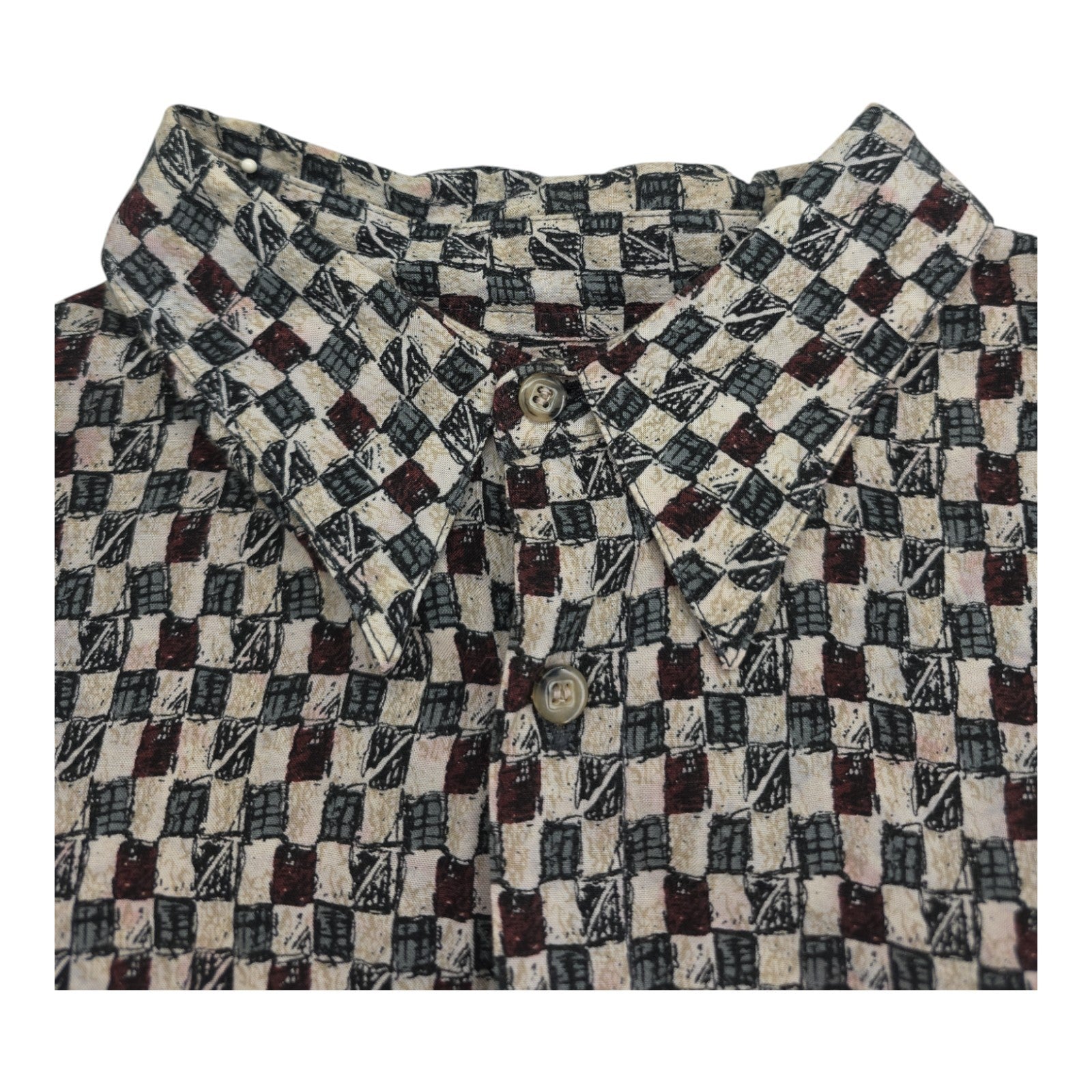 Damante Geometric Checkerboard Button-Up Shirt Rayon Long Sleeve Men’s L