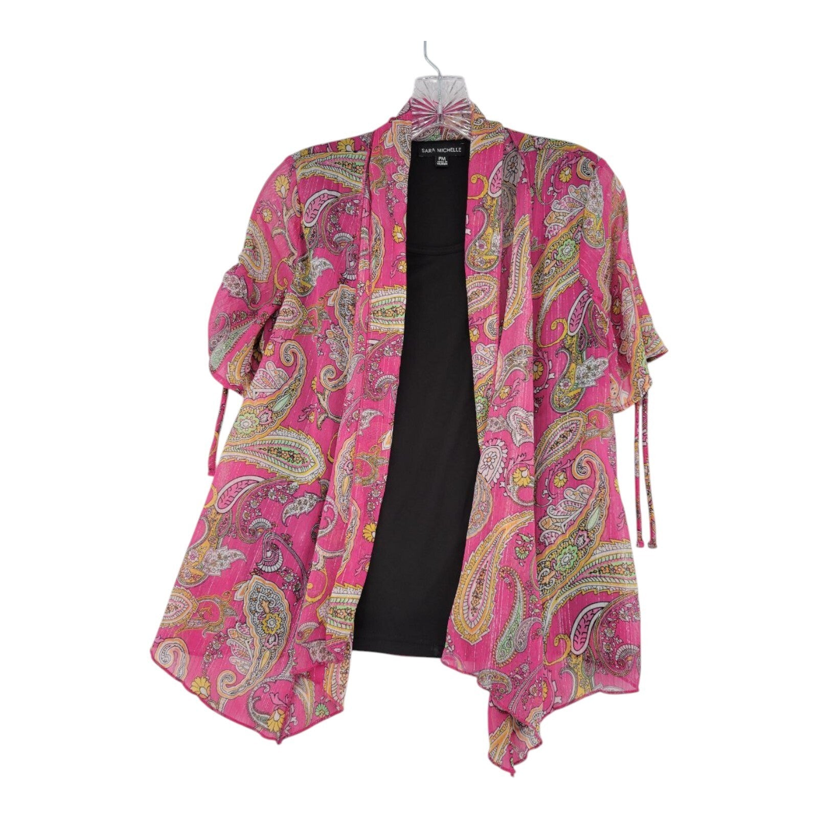 Sara Michelle Pink Paisley Sheer Layered Open Front Top Size PM