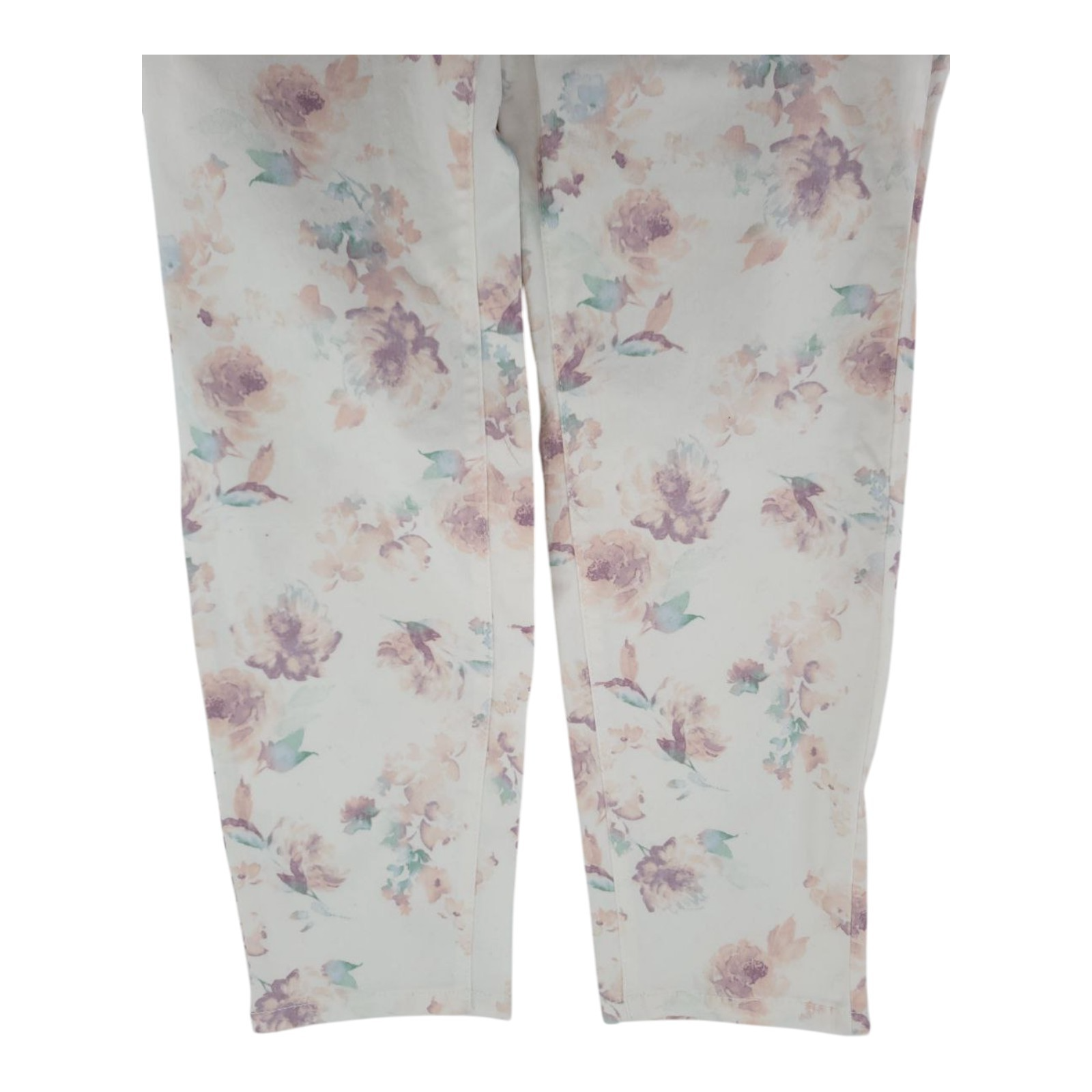 Style & Co Women's Curvy Skinny Jeans 12 Cream Floral Mid Rise Tummy Control