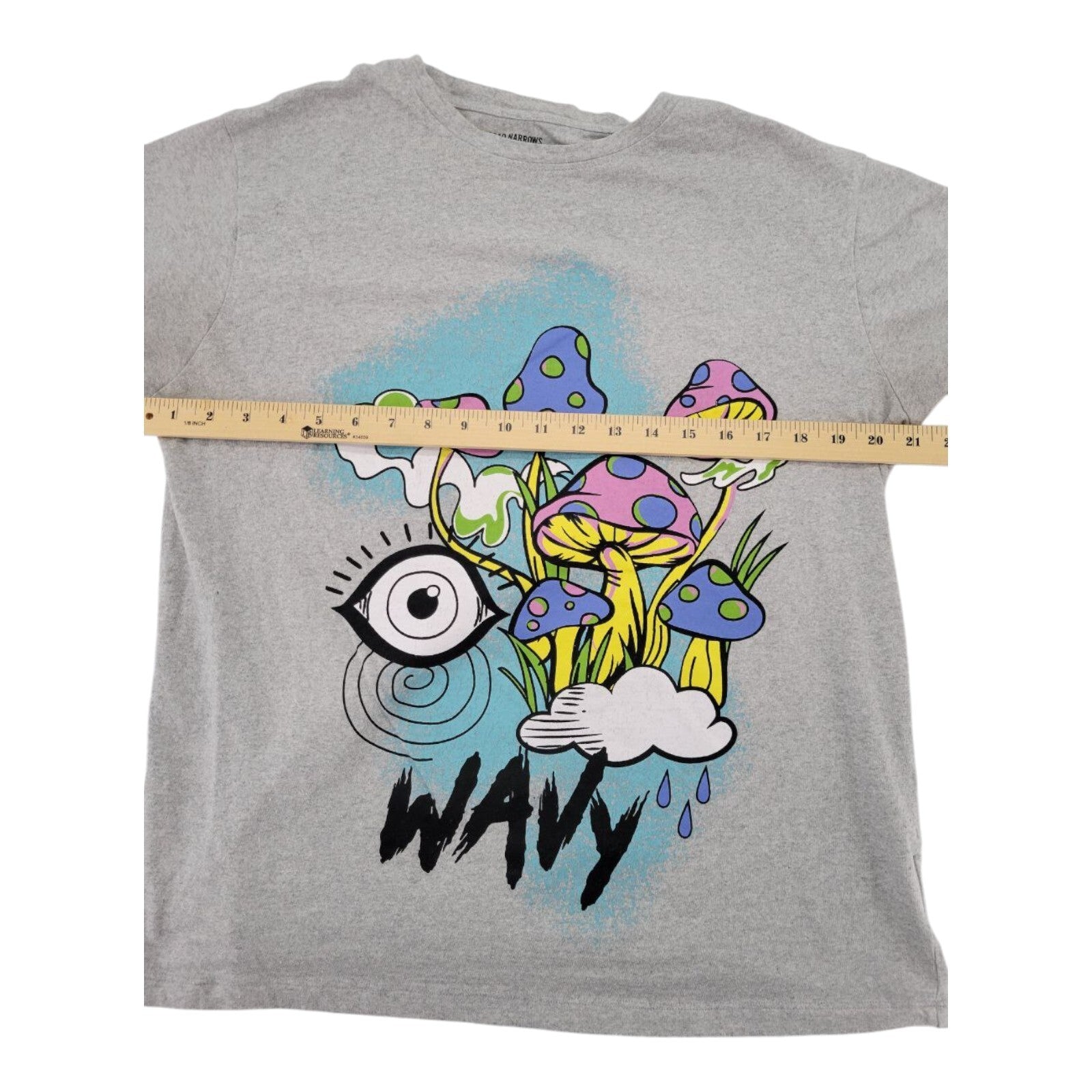 Road Narrows NYC Wavy Mushroom Psychedelic Eye Graphic Print Gray T-Shirt XL