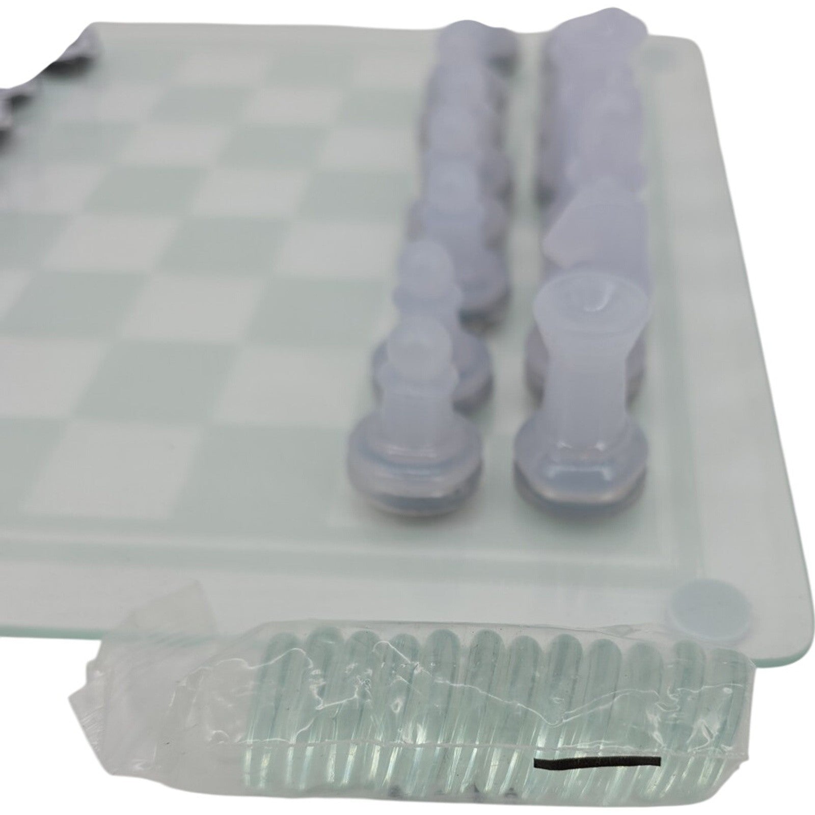 Glass Chess & Checkers Set Clear and Frosted Piece Game Board with Instruction