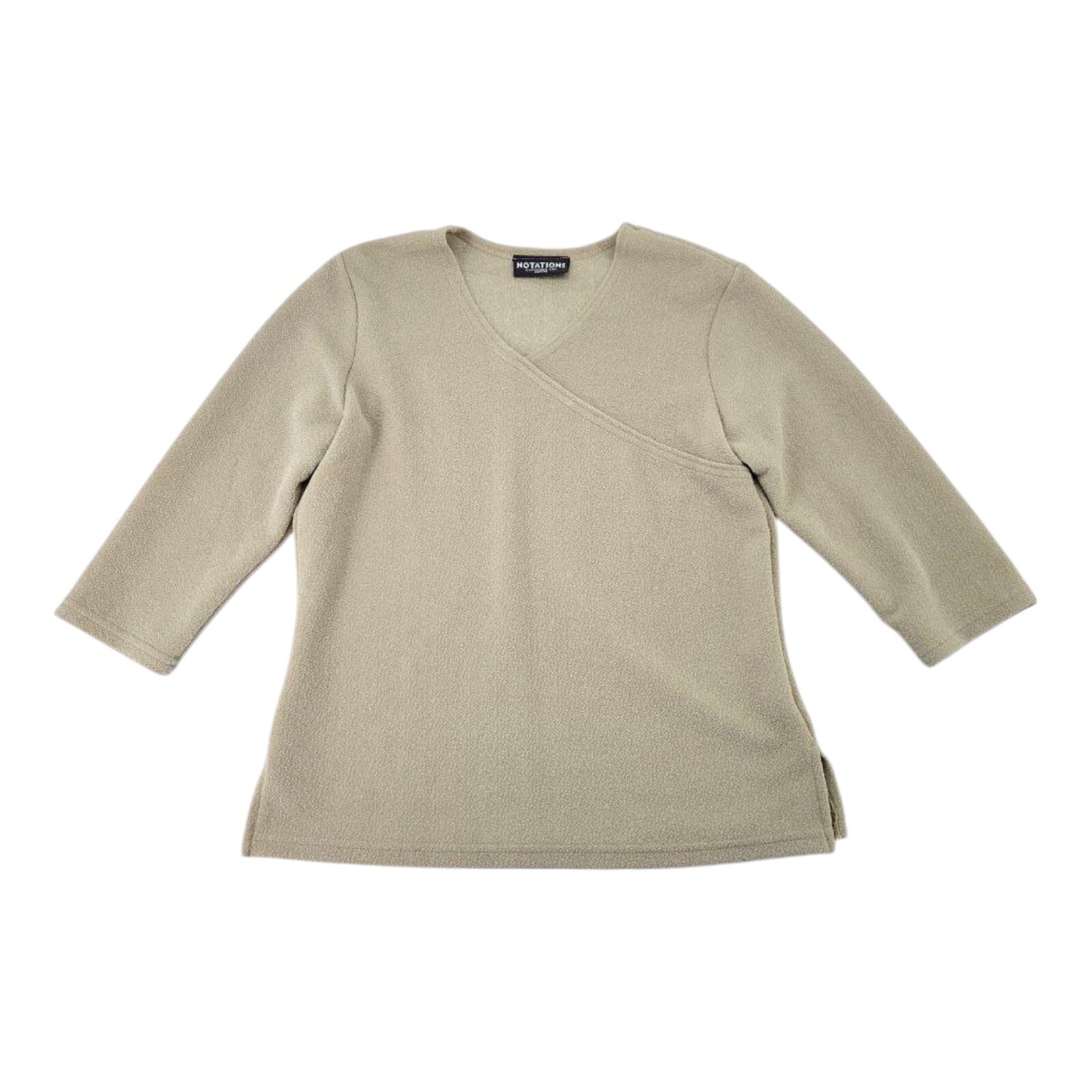 Notations Beige V Neck Stretch Pullover Top 3/4 Sleeve Petite Medium