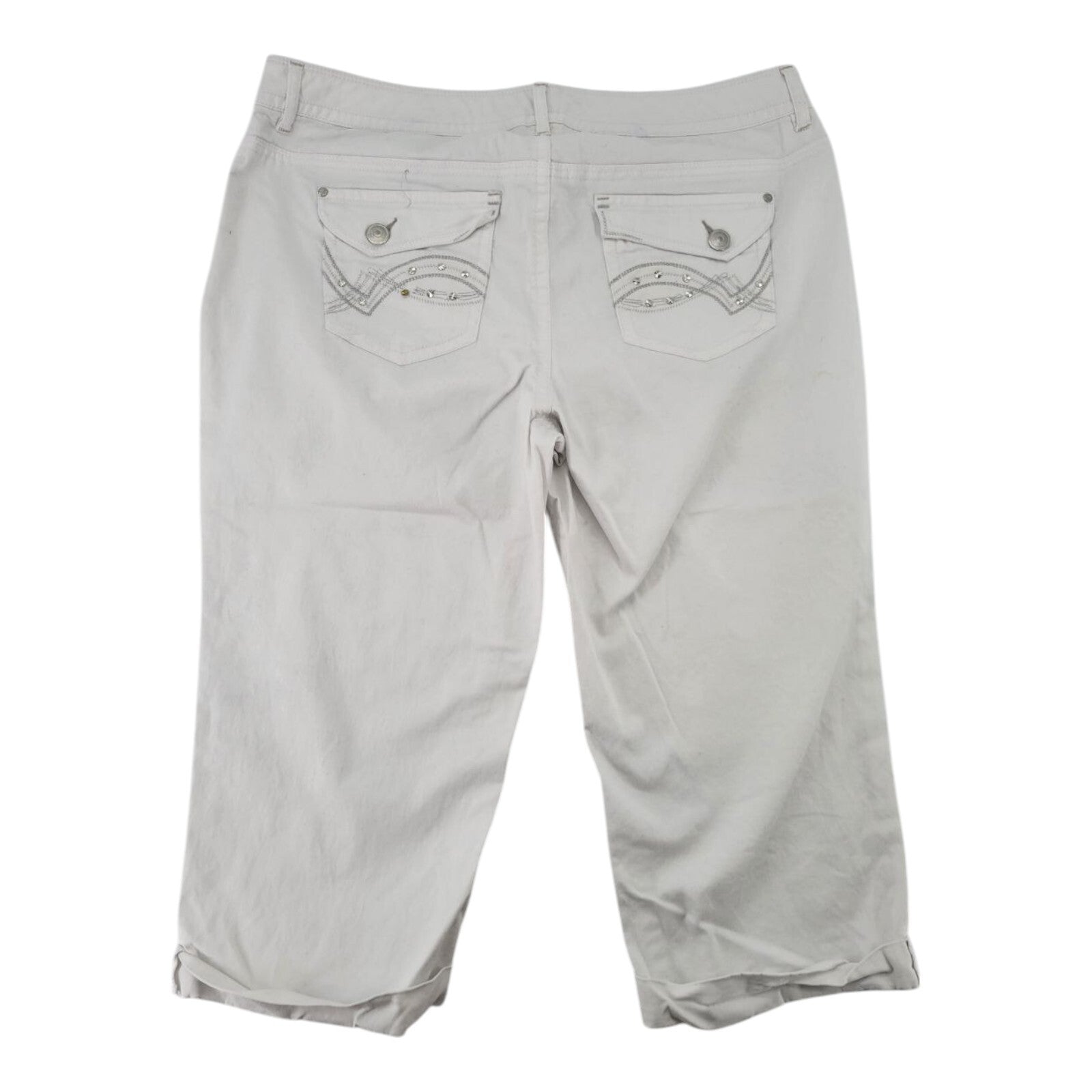 Faded Glory Womens White Capri Pants Studded Pockets Stretch Size 20W