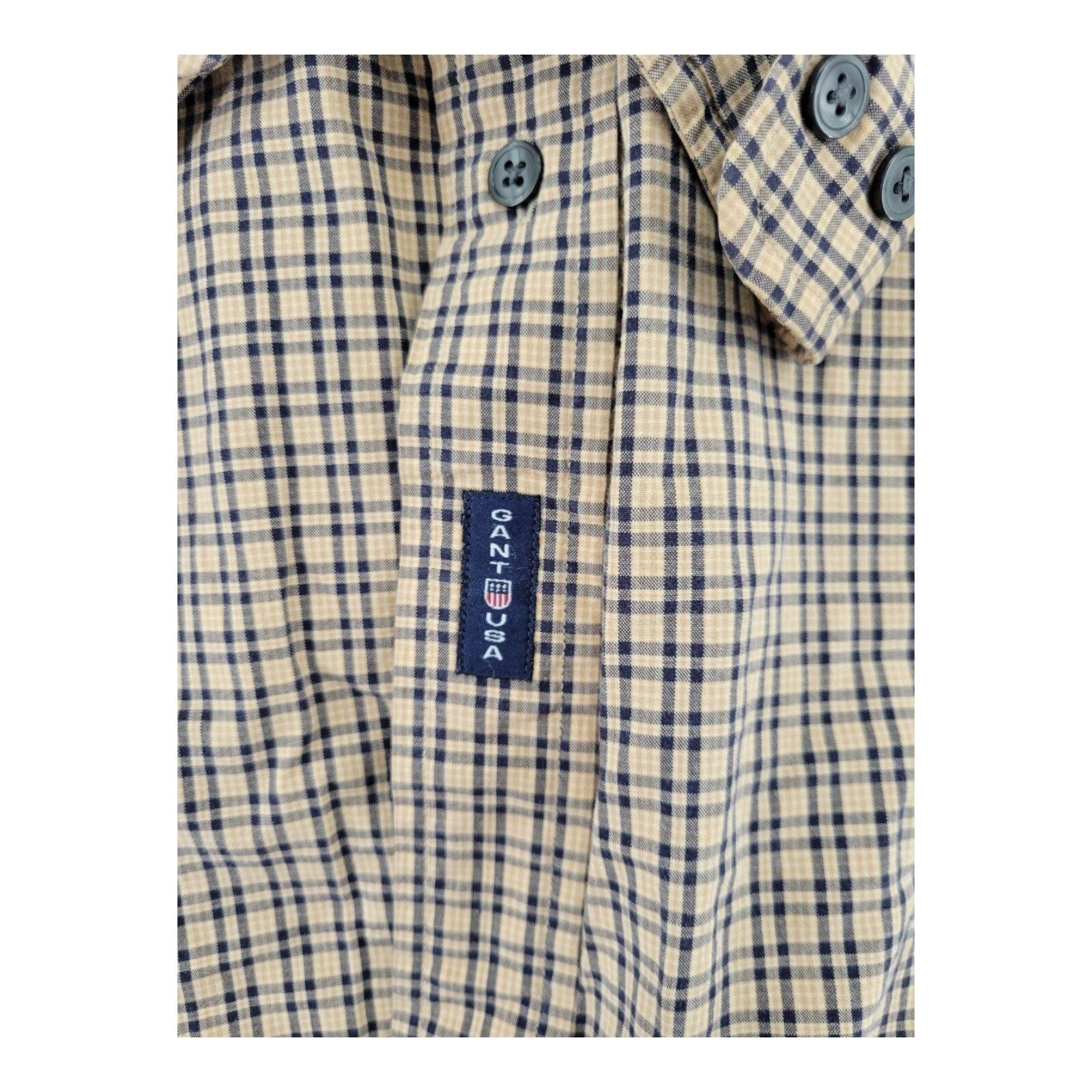 GANT USA Mens Shirt Beige Navy Tartan Plaid Cotton Button Down XXL