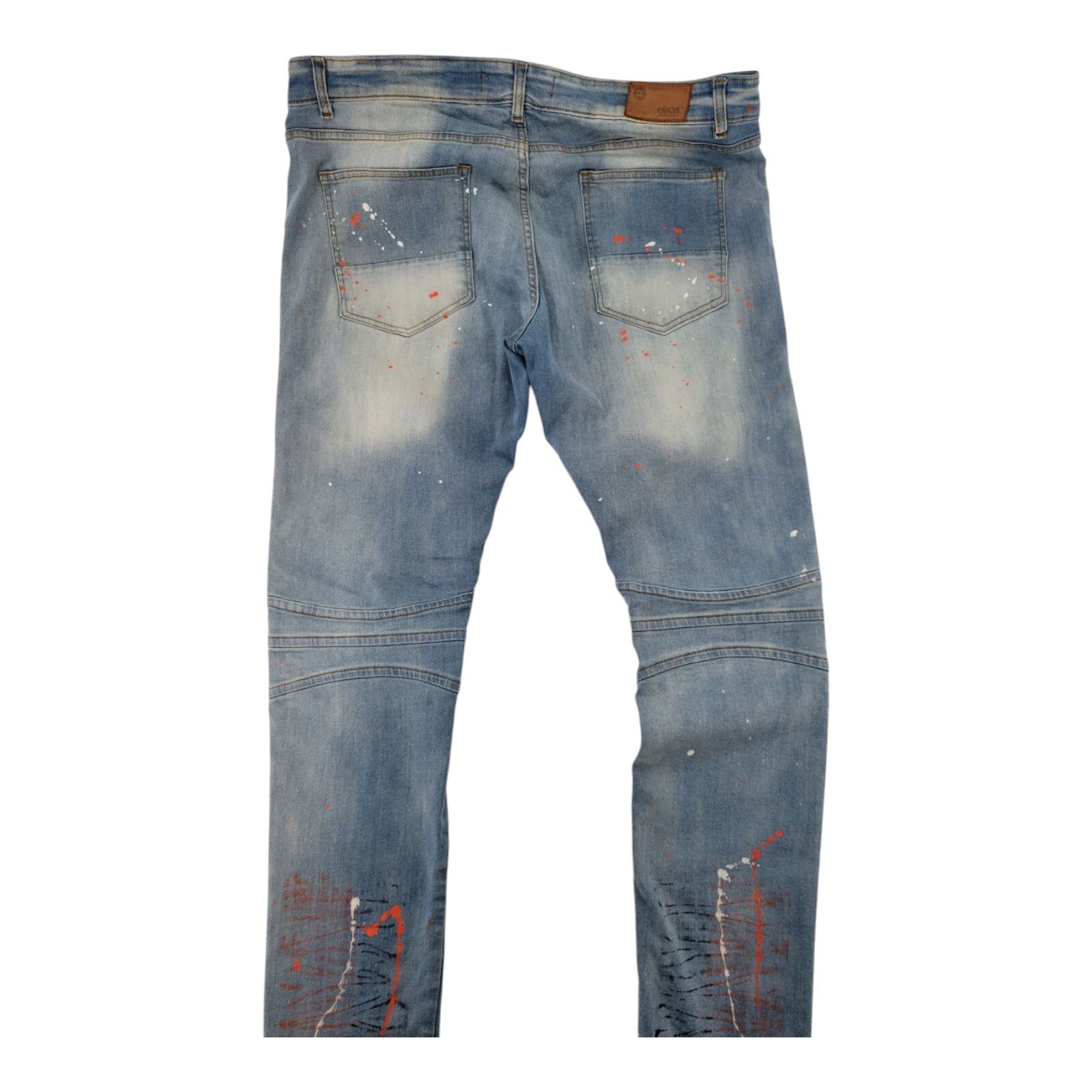 Focus Jeans Mens Paint Splatter Moto Biker Denim Pants Distressed Style 32L