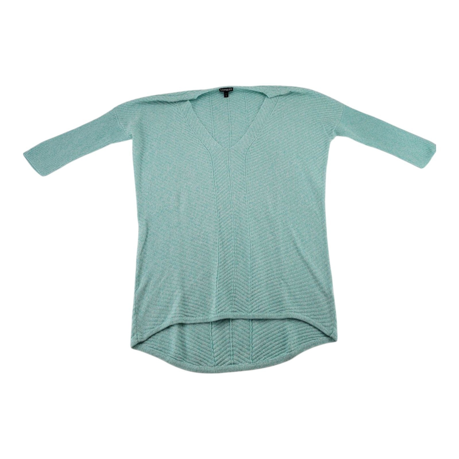 Express Womens Knit Pullover Sweater Mint Green V Neck 3/4 Sleeve Size M