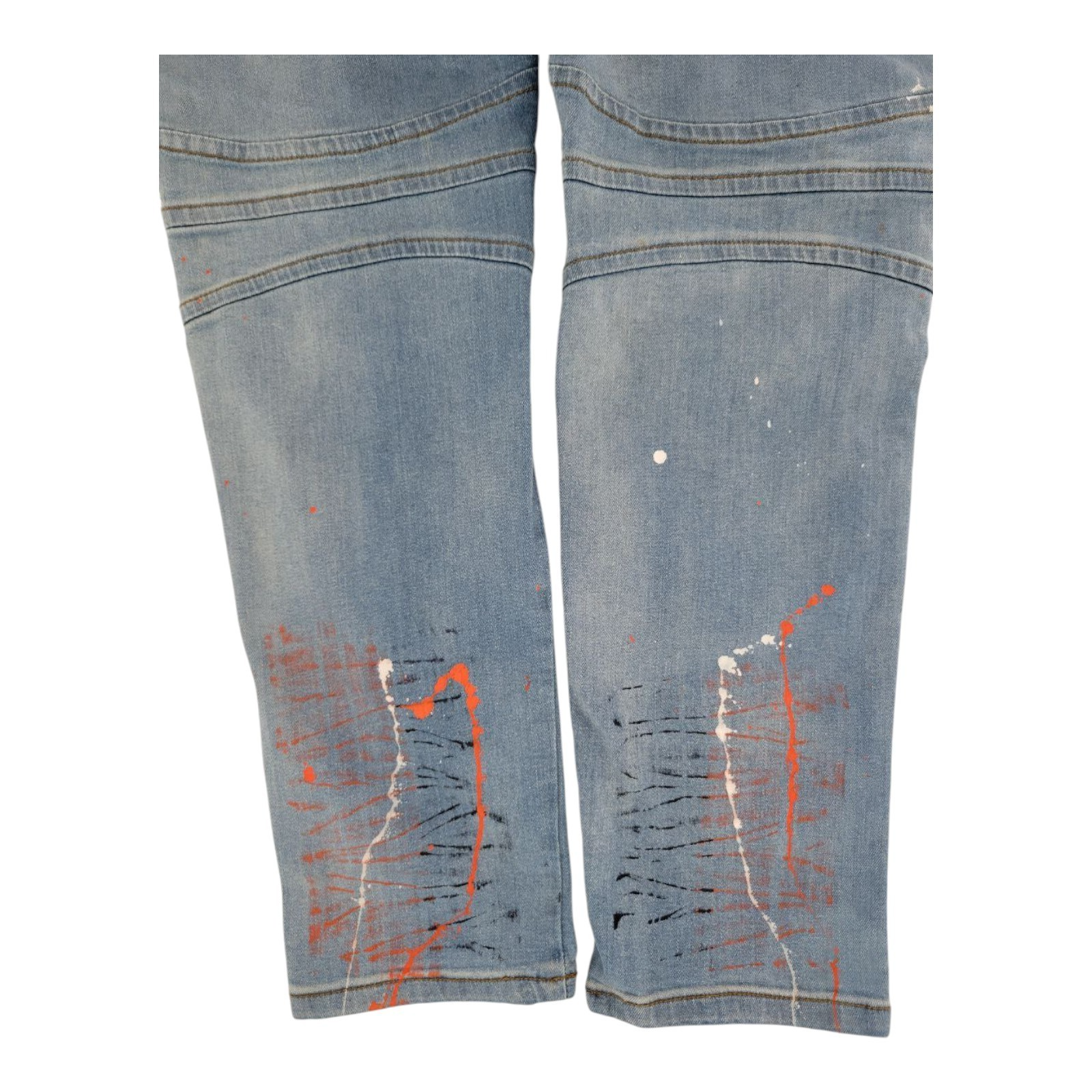 Focus Jeans Mens Paint Splatter Moto Biker Denim Pants Distressed Style 32L