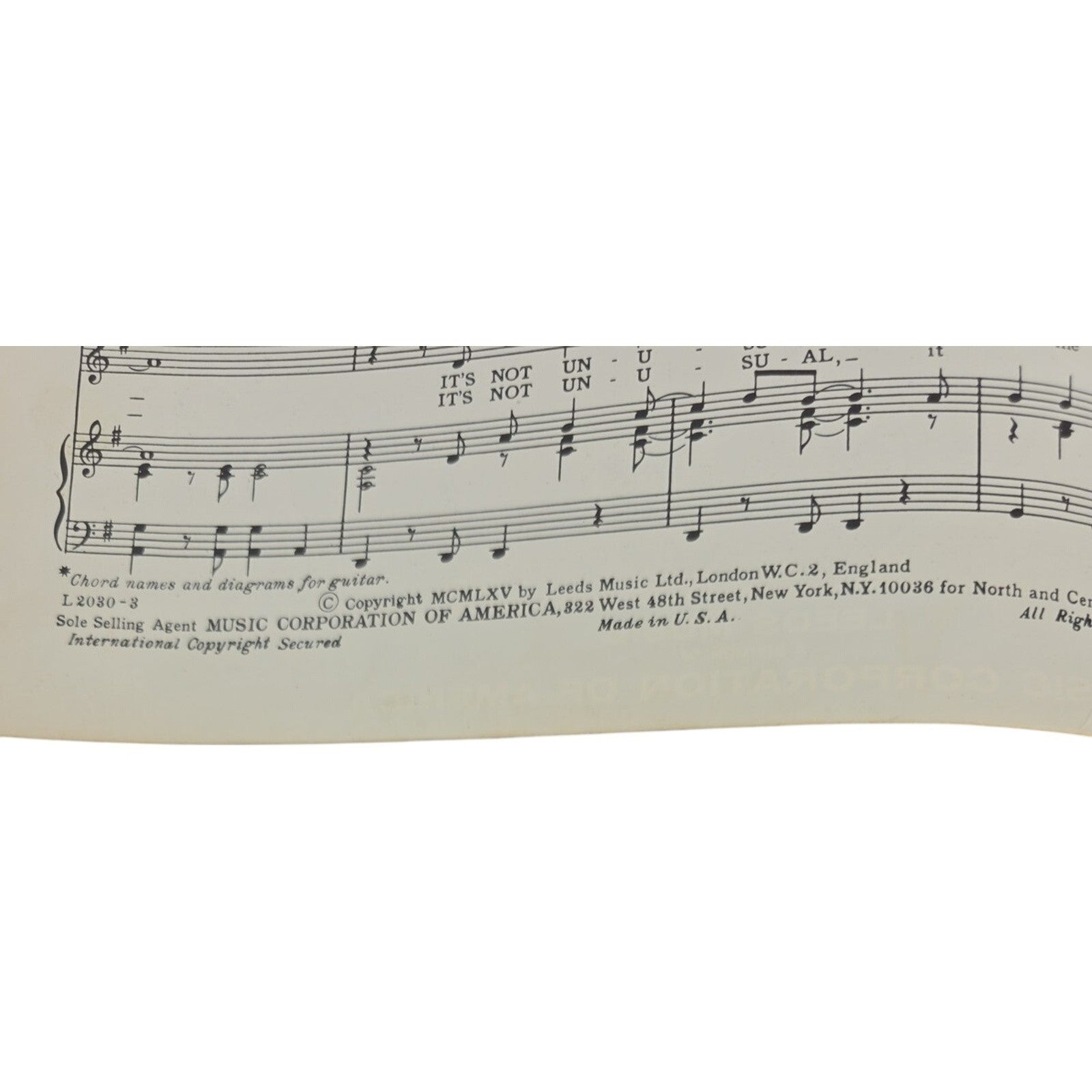 Vintage 1965 Tom Jones It's Not Unusual By Gordon Mills Sheet Music