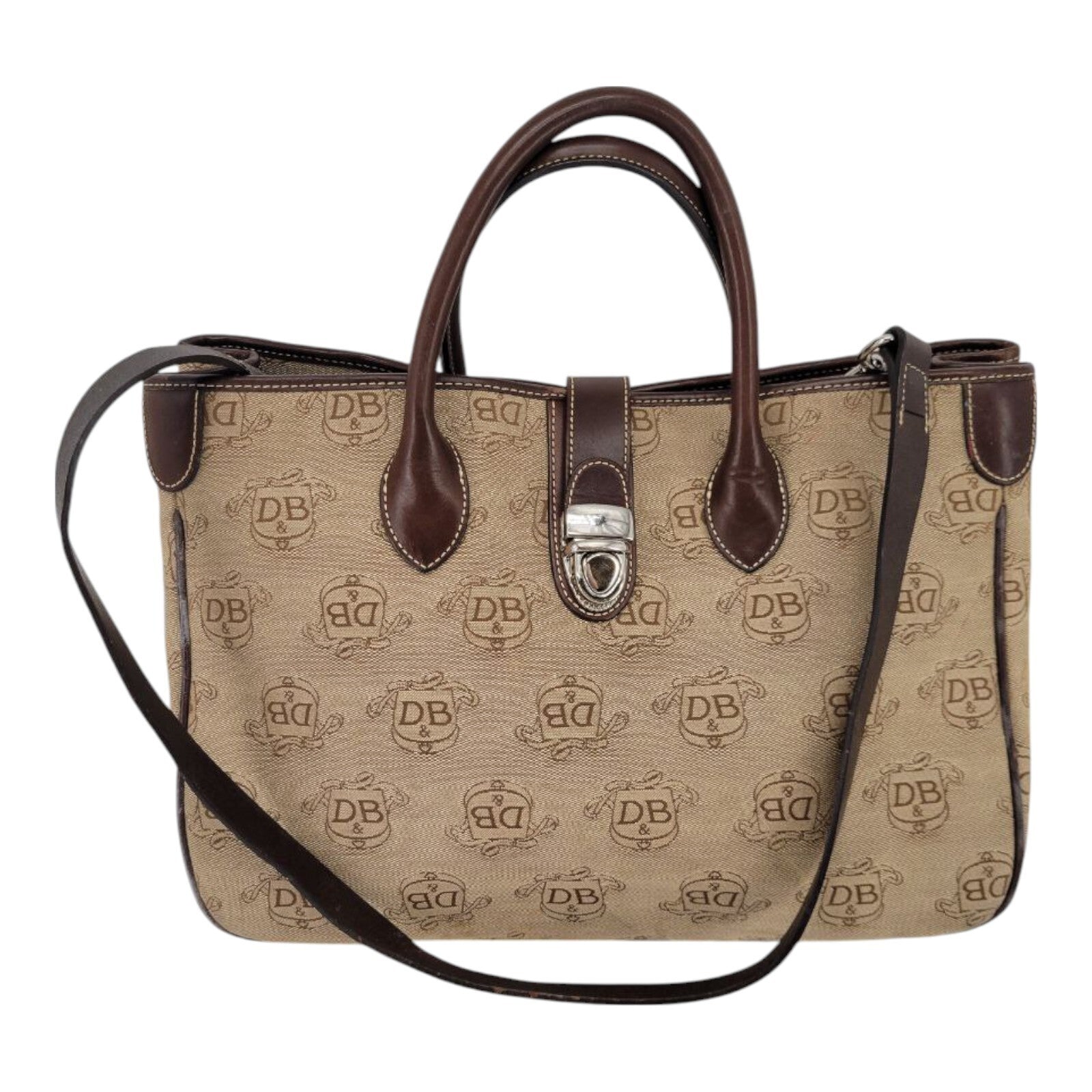 Dooney & Bourke D&B Canvas Brown Tan Satchel Tote Cross Purse Body Bag