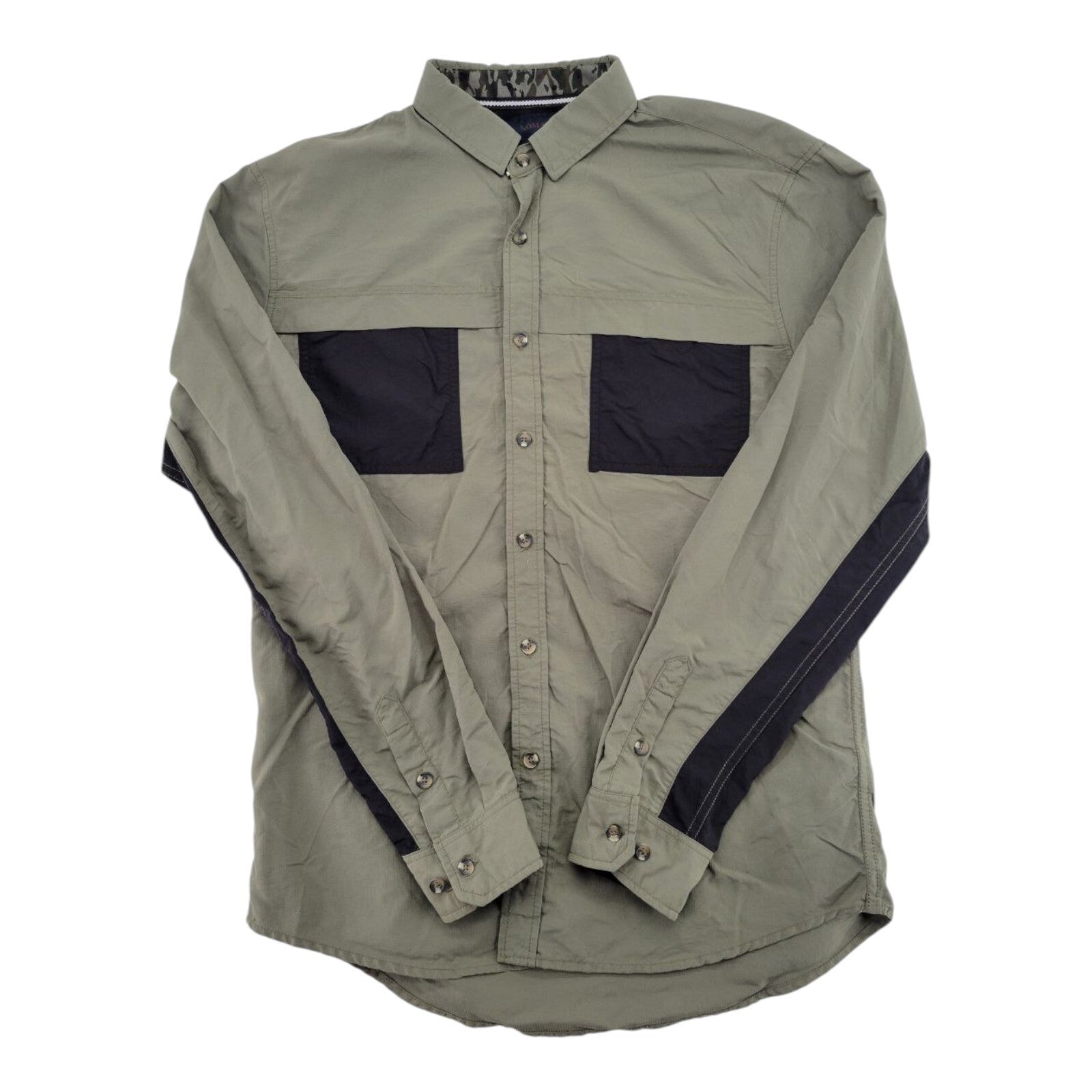 Nomad Green Button Up Shirt Mens Long Sleeve Black Chest Pockets Size M