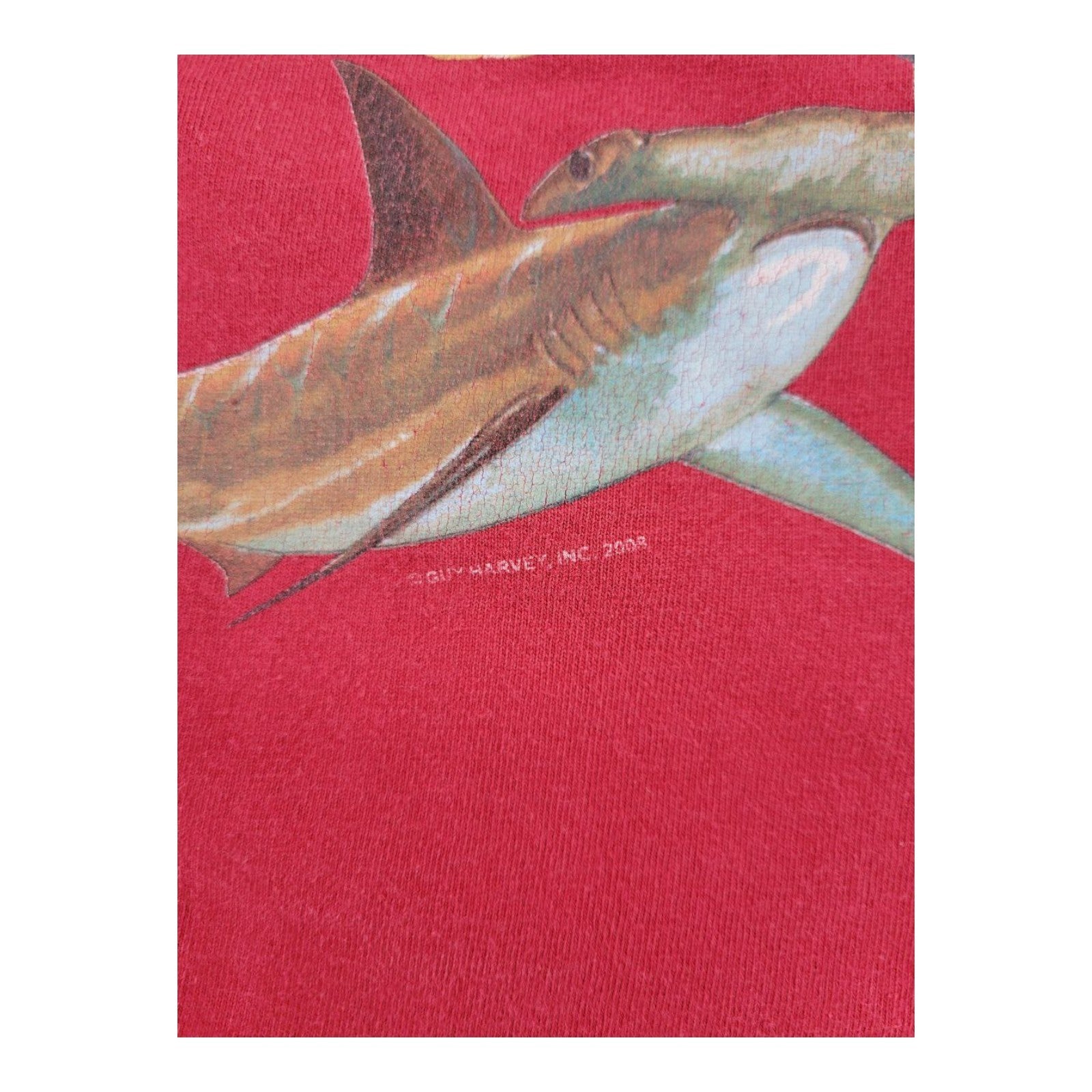 Guy Harvey Red Tank Top Size L Pirate Skull Sharks Graphic 2008