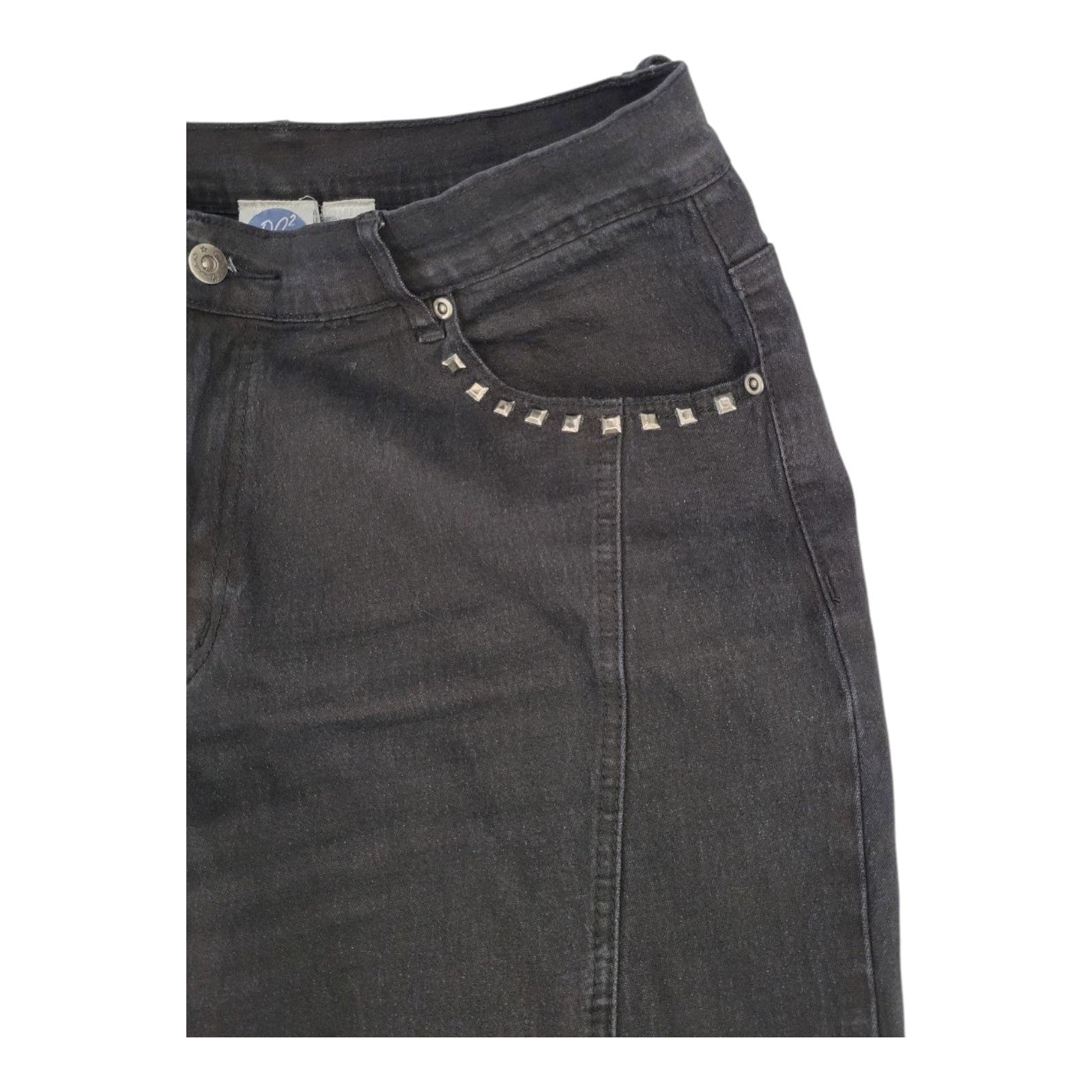 DG2 by Diane Gilman Black Studded Moto Jeans Size 14 Stretch Zip Hem