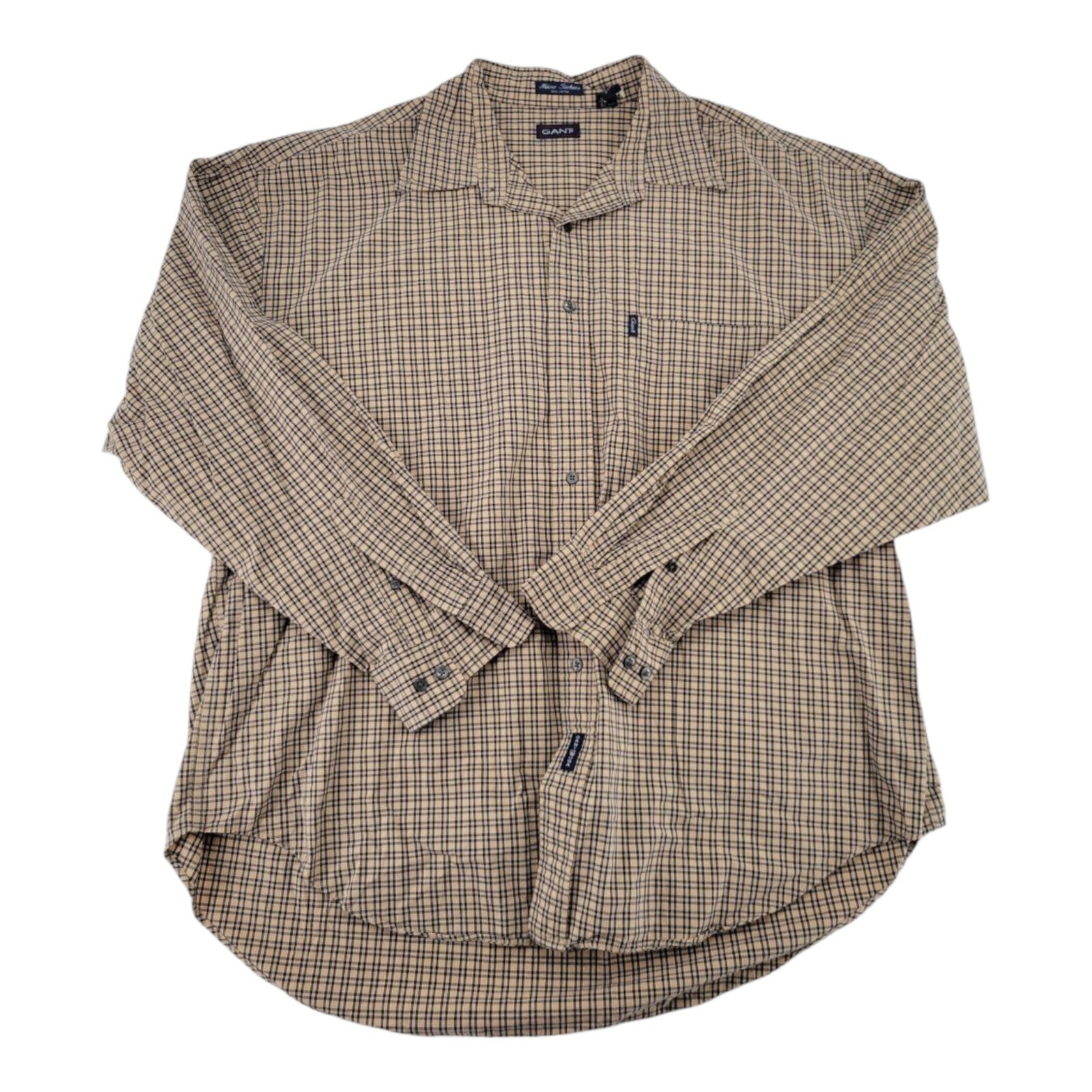 GANT USA Mens Shirt Beige Navy Tartan Plaid Cotton Button Down XXL