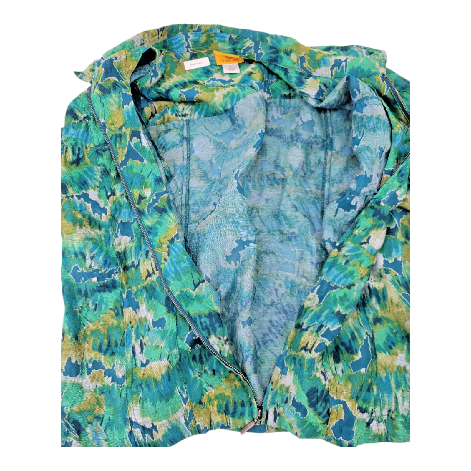 Ruby Rd Womens Zip Front Collared Jacket Green Multicolor Size 12