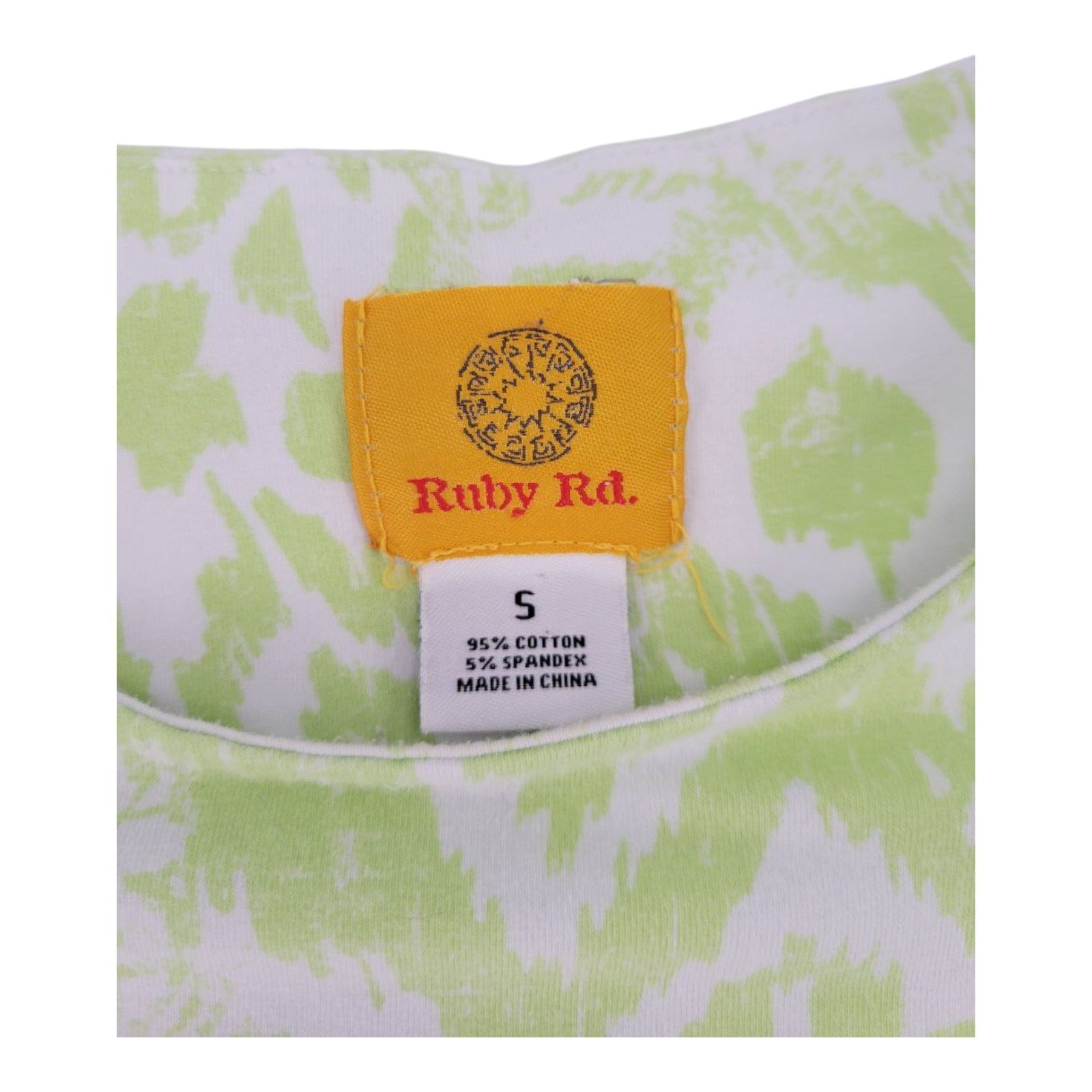 Ruby Rd Lime Green White Abstract Print 3/4 Sleeve Stretch Womens Top Small