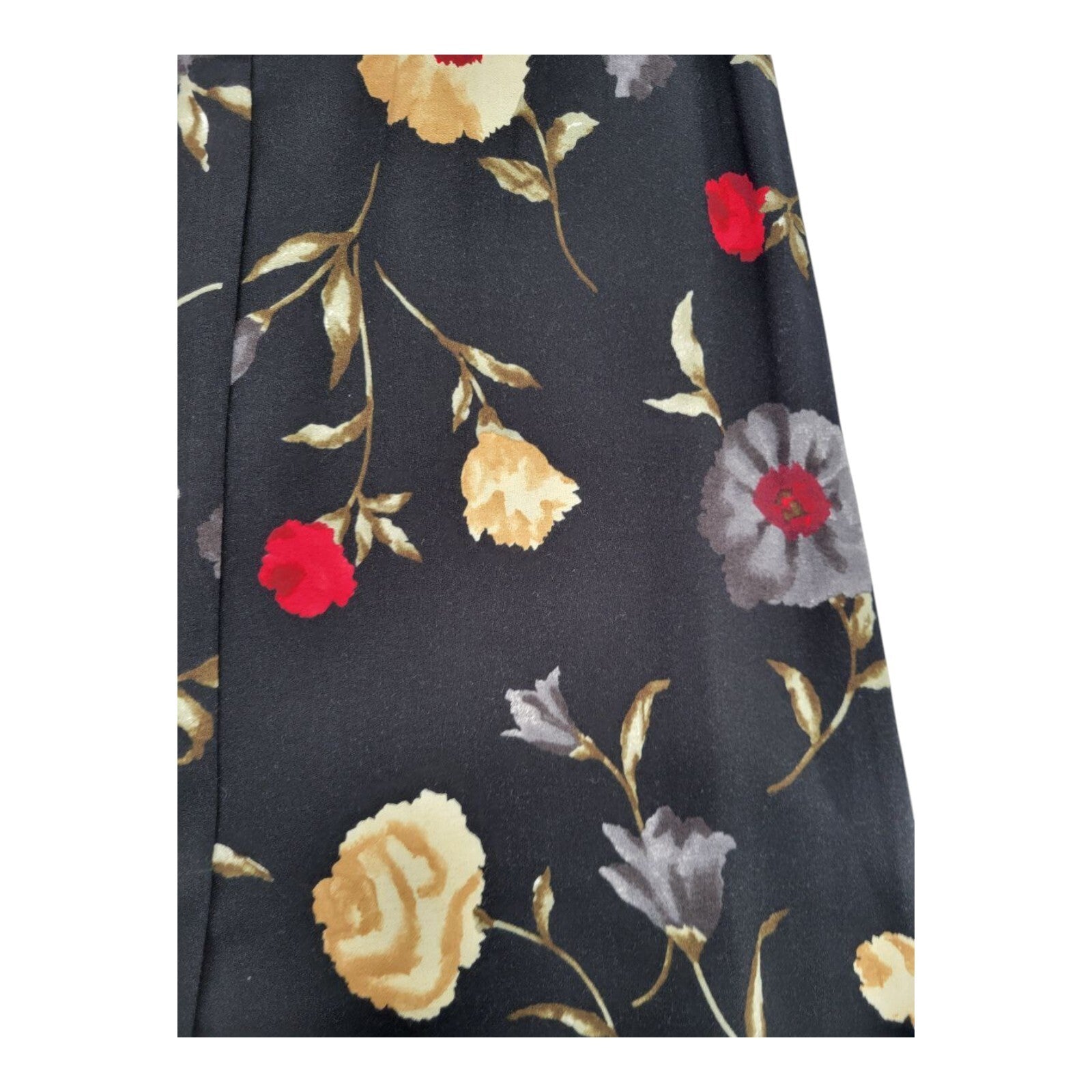 Sag Harbor Petite Black Floral A-Line Midi Skirt Rayon Crepe Size 6