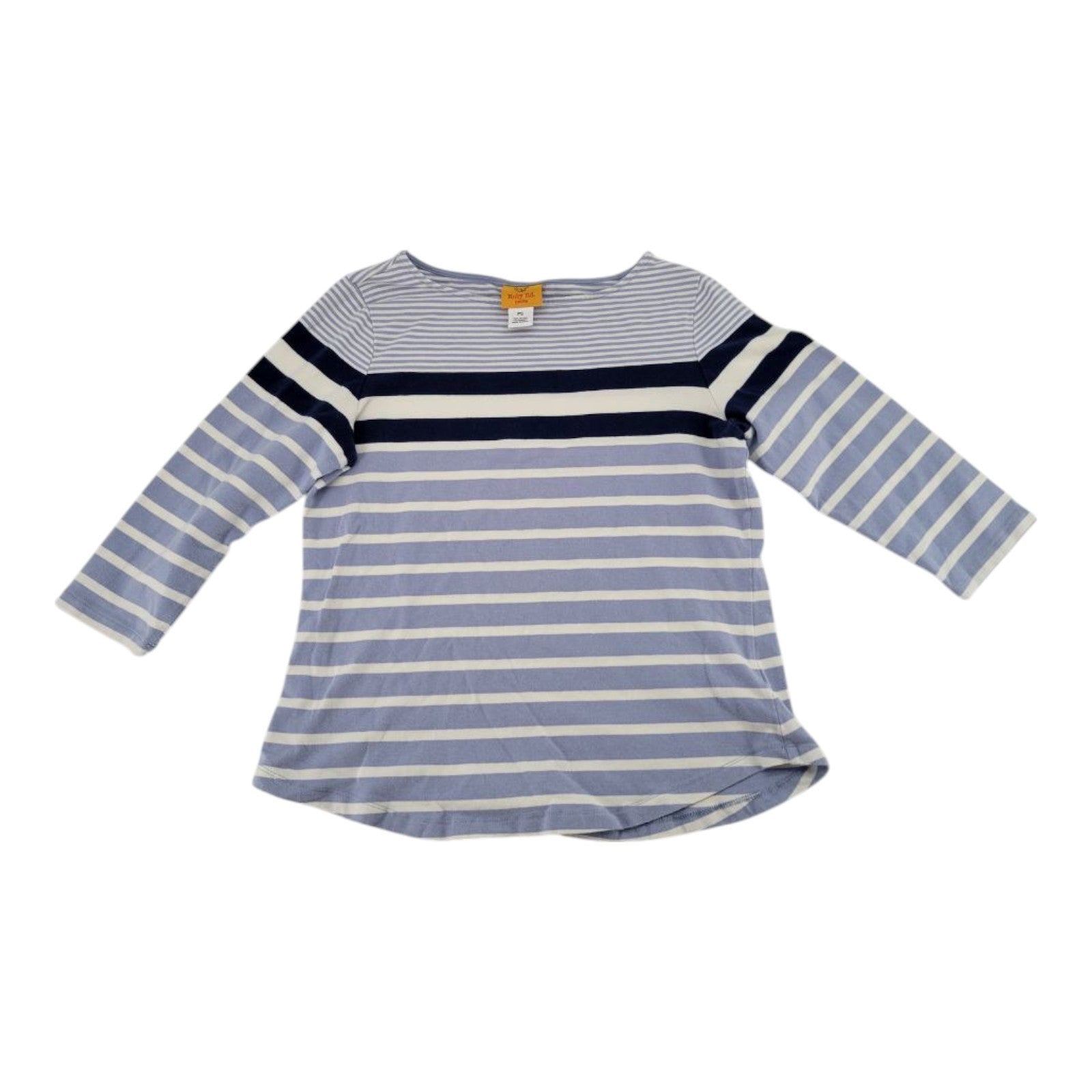 Ruby Rd Petite Blue White Striped Boat Neck 3/4 Sleeve Shirt Stretch Size PS