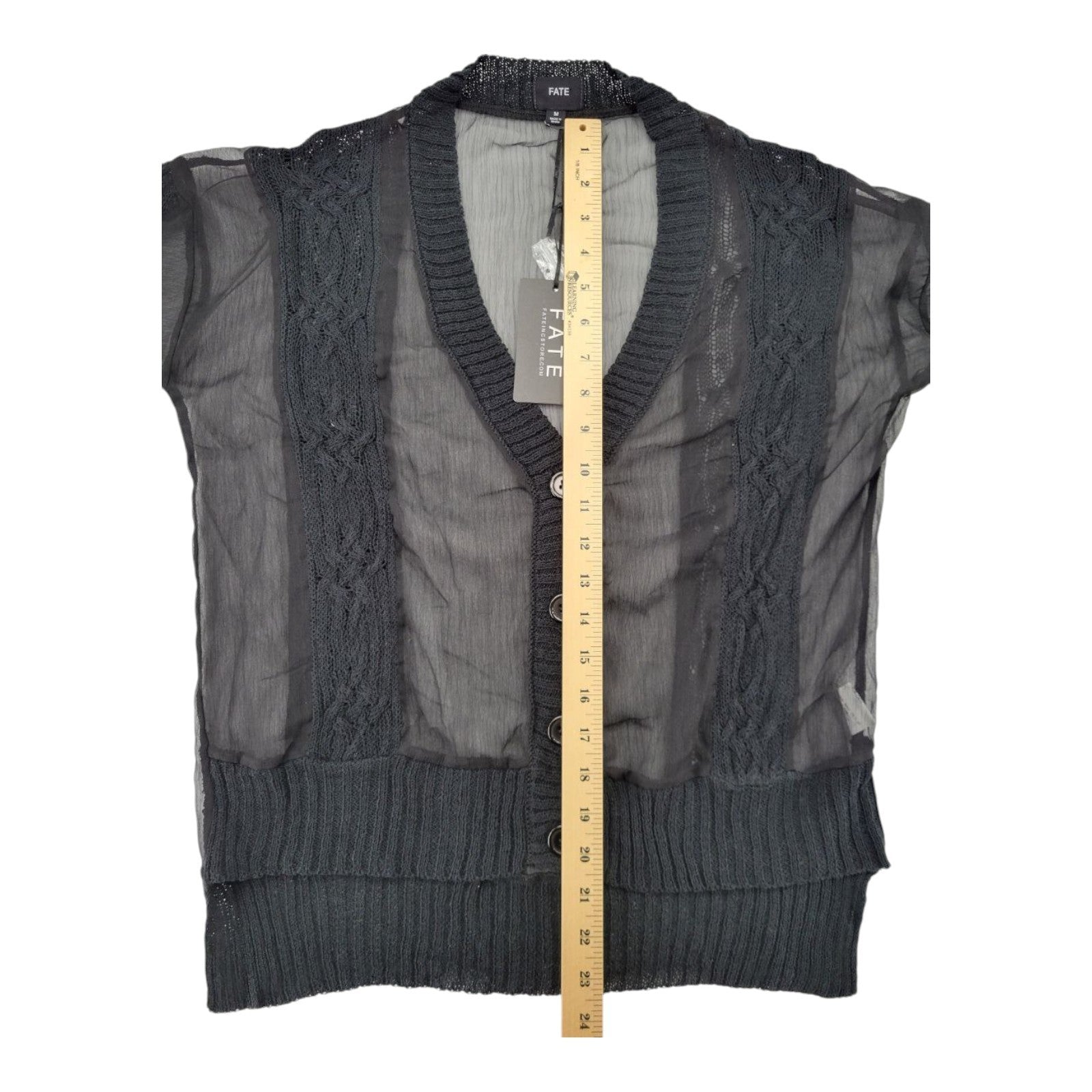 Fate Womens Black Sheer Knit Cardigan Sweater Button Front Long Sleeve M