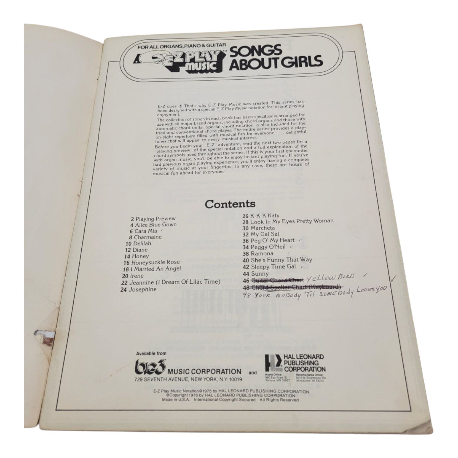 Vintage 1976 EZ Play Today #27 Songs About Girls Sheet Music Songbook