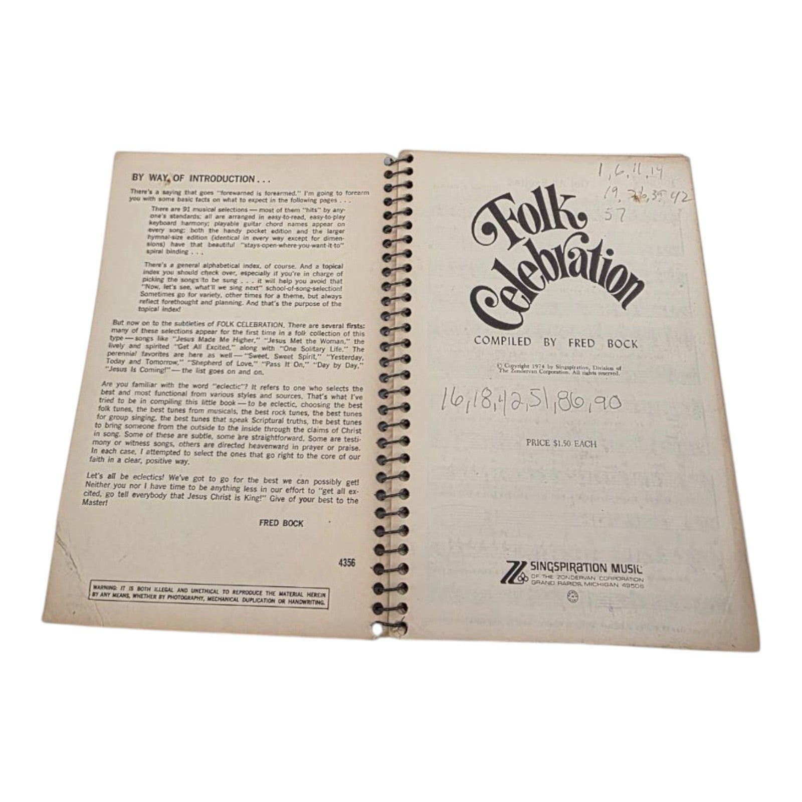 Folk Celebration Another Singspiration Songbook 1972 Compiled by Fred Bock