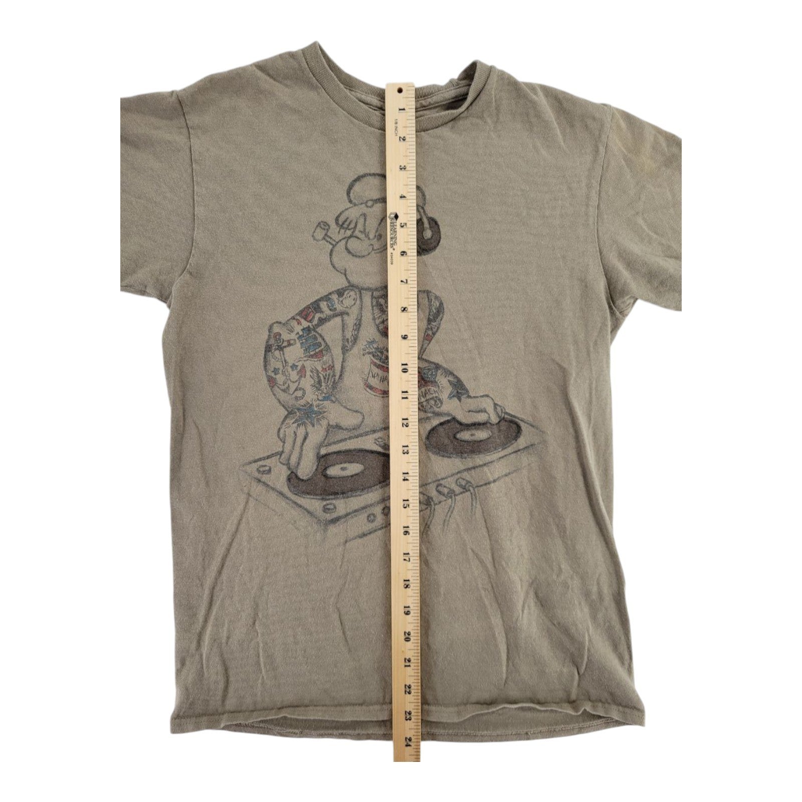 Popeye DJ Graphic T-Shirt Tan Vintage Look 100% Cotton Youth Size Small