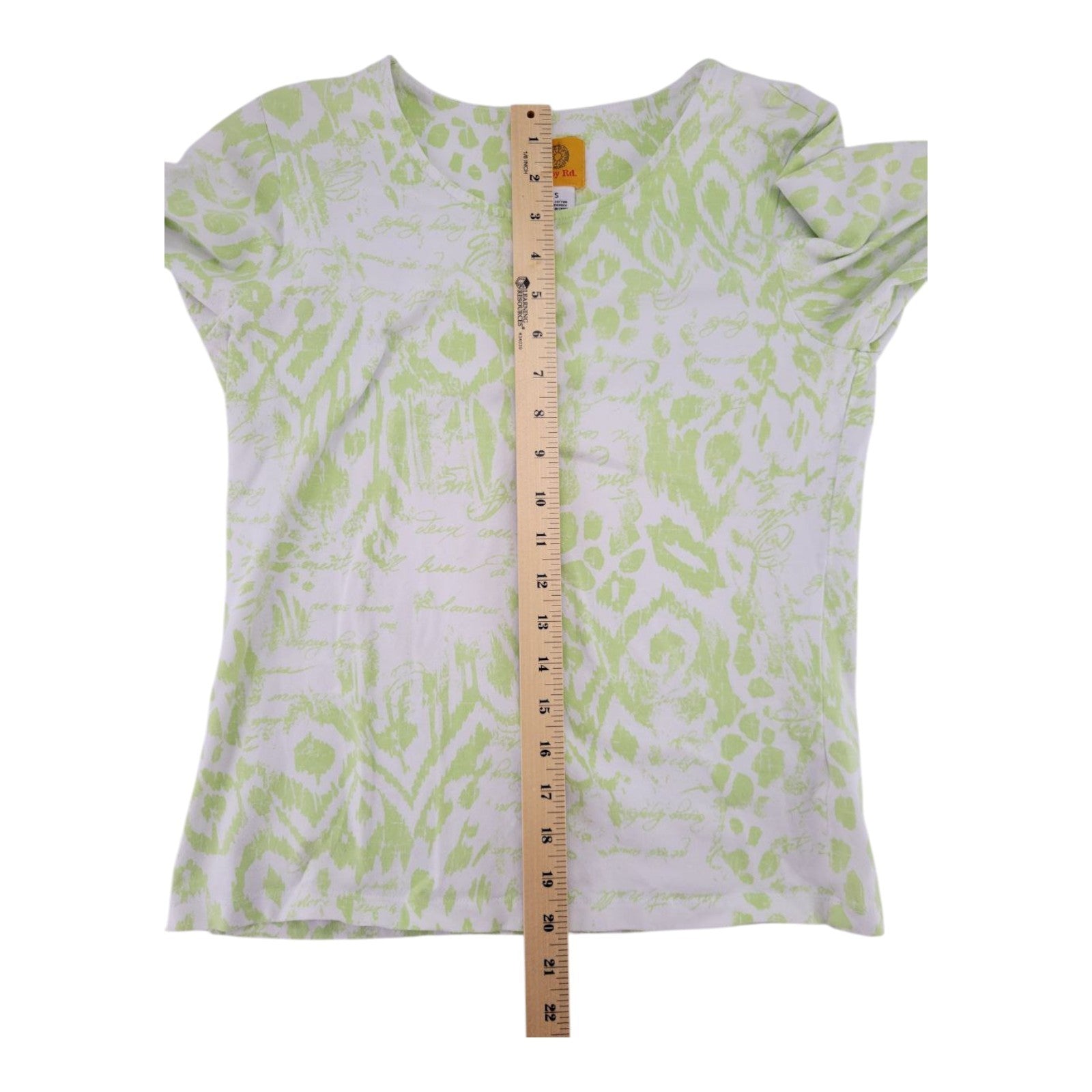 Ruby Rd Lime Green White Abstract Print 3/4 Sleeve Stretch Womens Top Small