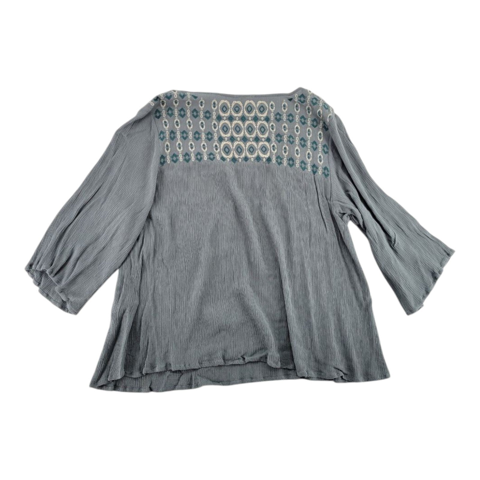Aeropostale Womens Sage Green Embroidered Boho Tassel Peasant Top Crinkle XL