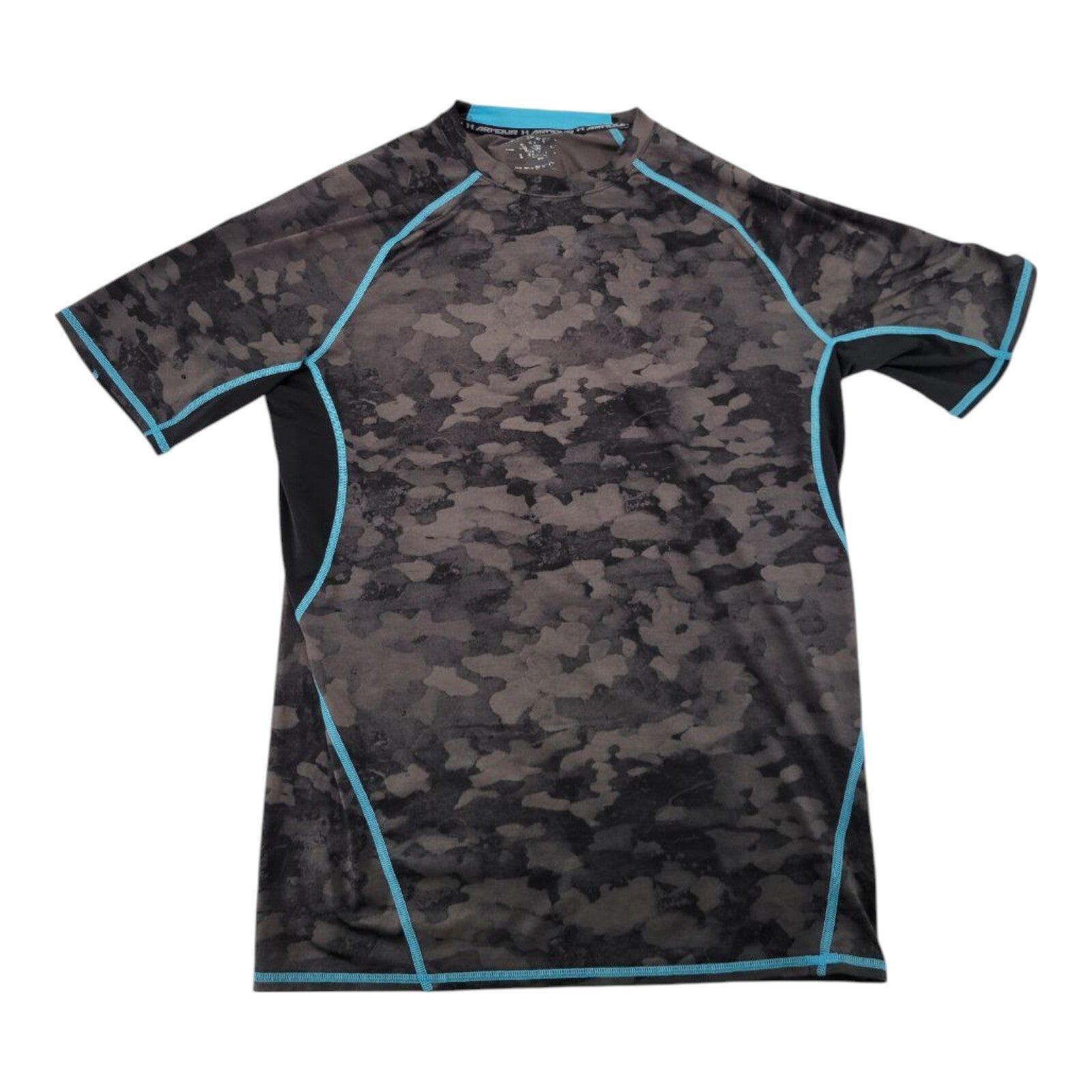 Under Armour Compression Shirt Mens Black Blue Logo Camo Short Sleeve Size 2XL
