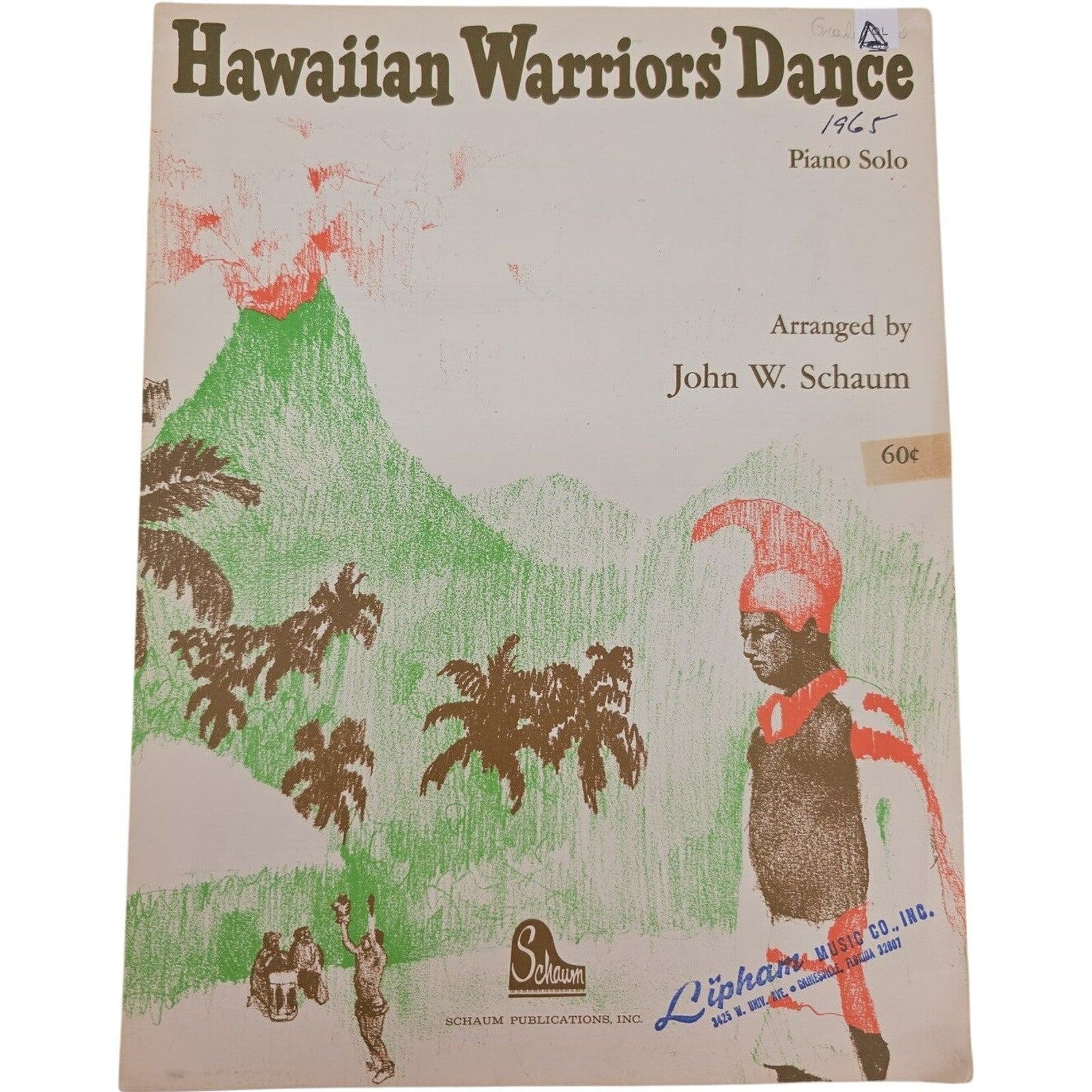 Vintage 1965 Sheet Music Hawaiian Warrior Dance Piano Solo by John W. Schaum