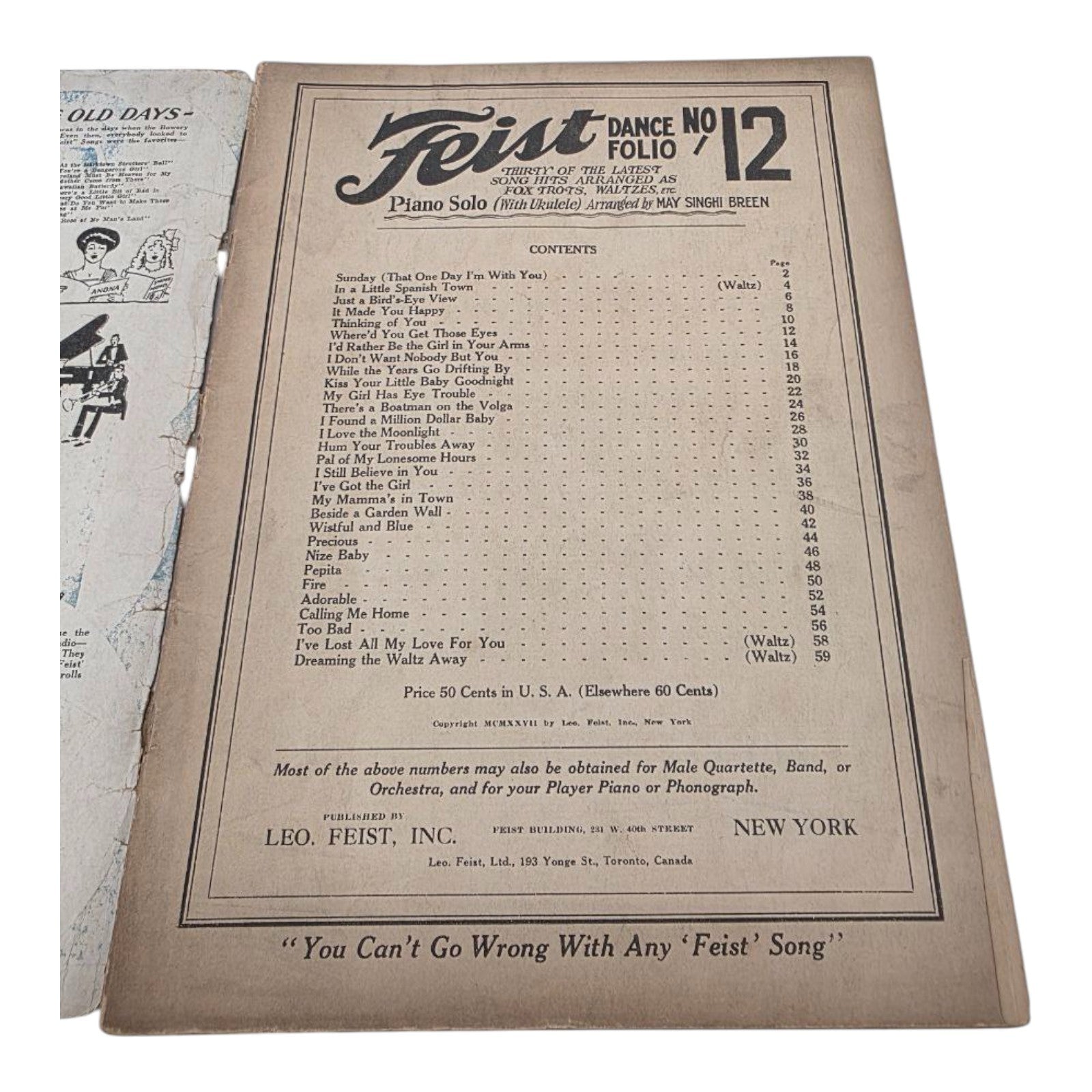 Feist Dance Folio No 12 Sheet Music 30 Dance Hits for Piano by Leo Feist Inc