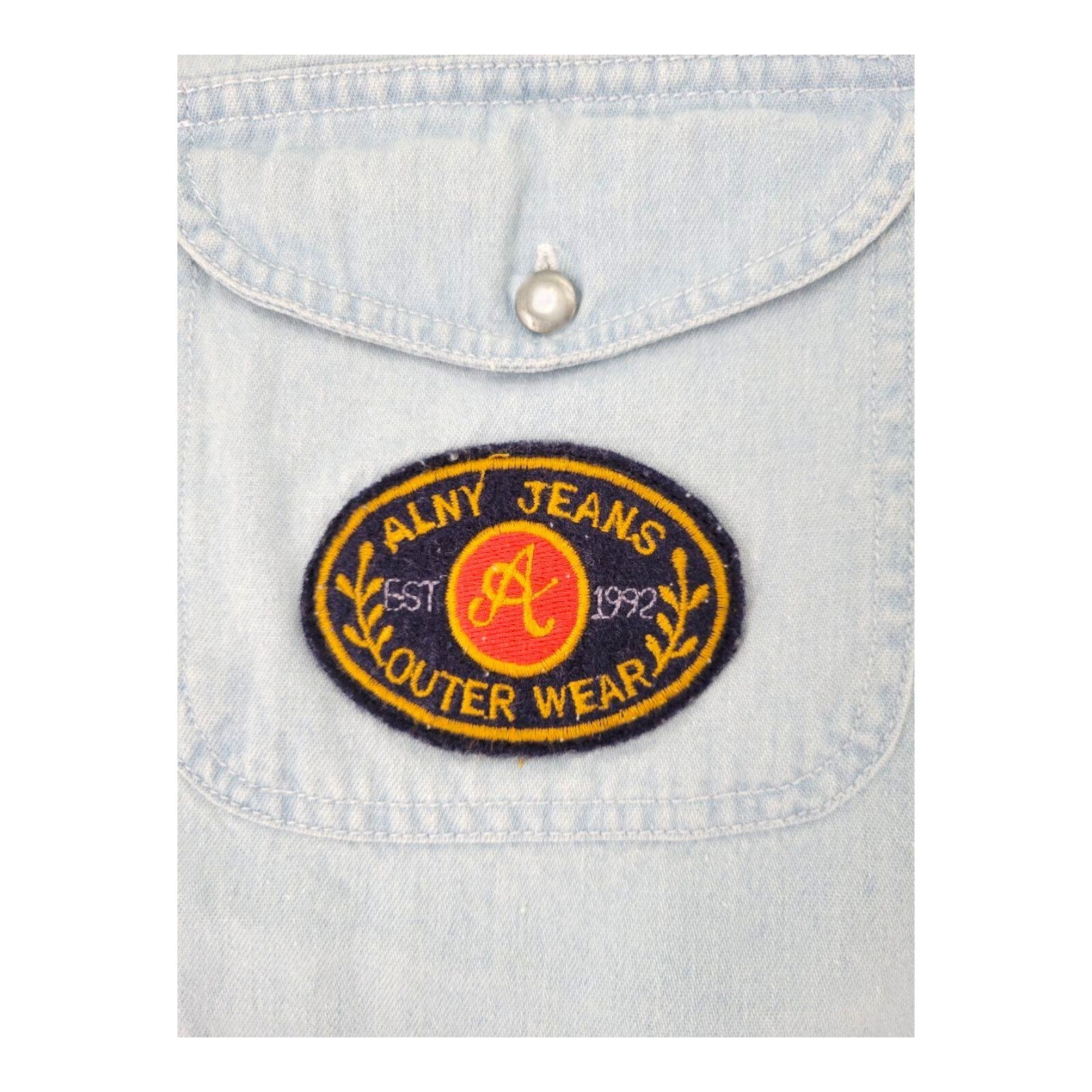 At Last ALNY Jeans NY Patch Denim Sleeveless Button Shirt Size M