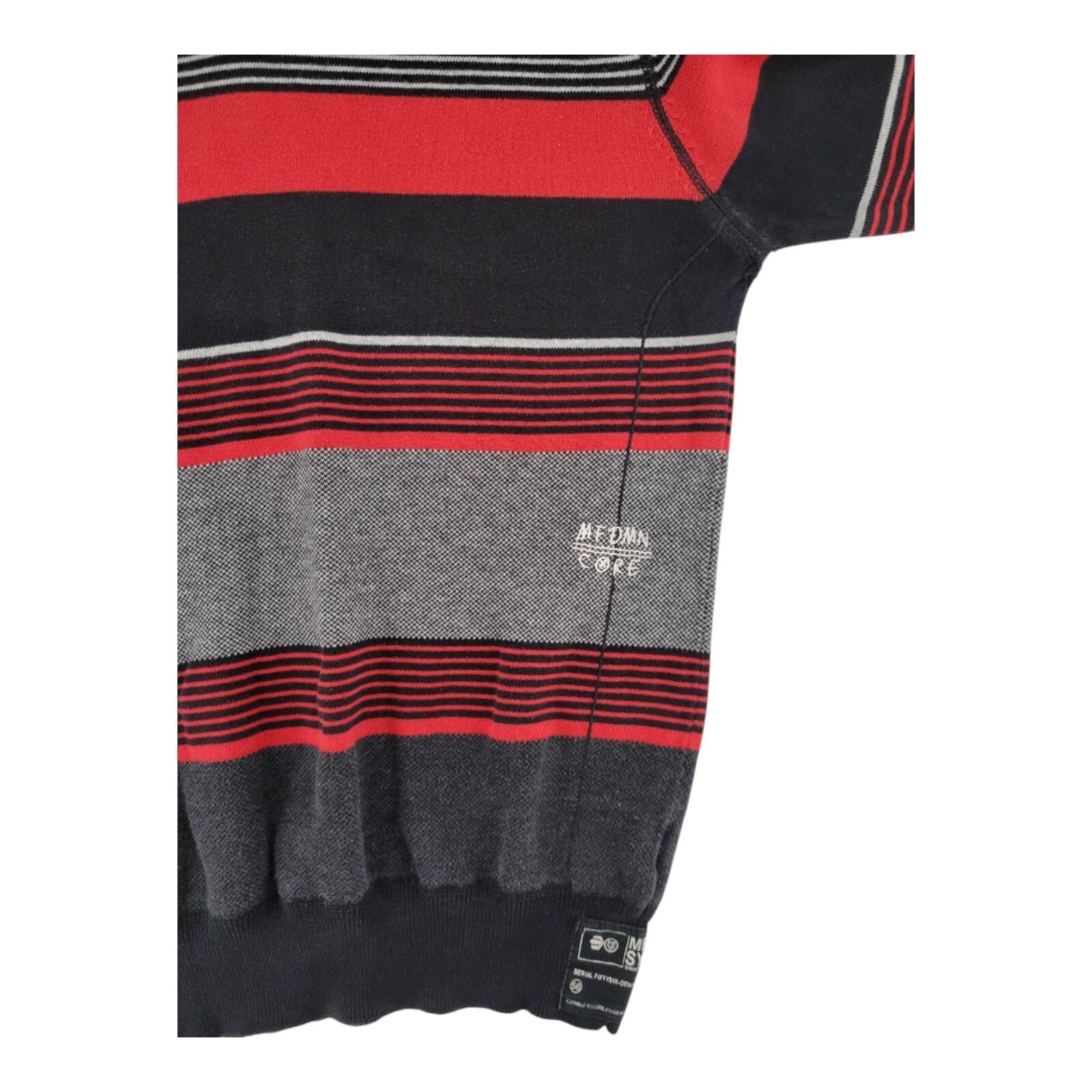 MFDJNS Industry Striped Sweater Red Gray Black Long Sleeve Pullover V Neck Small