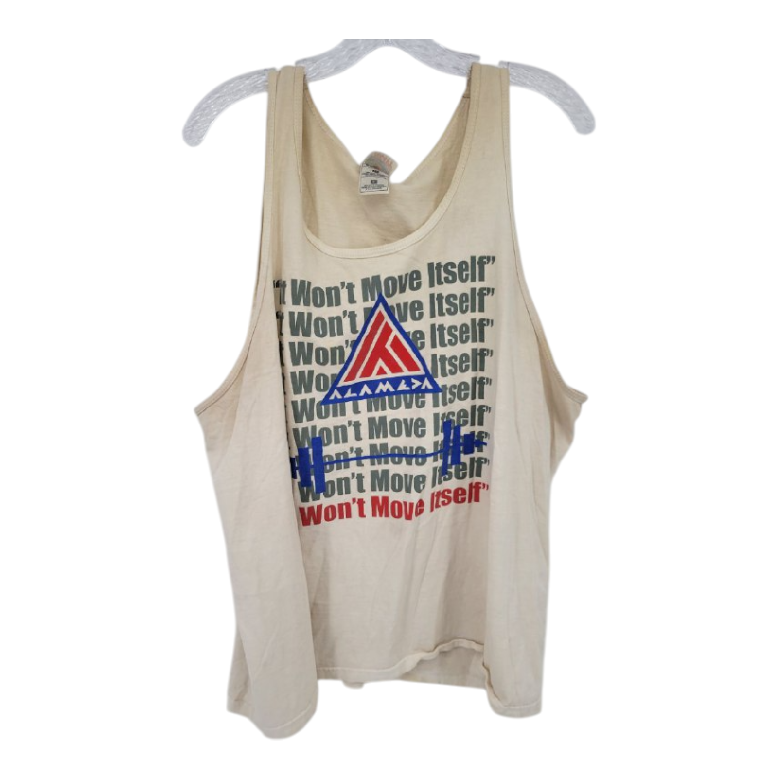 Fruit of the Loom Beige Won’t Move Itself Alambda Gym Muscle Tank Top XL