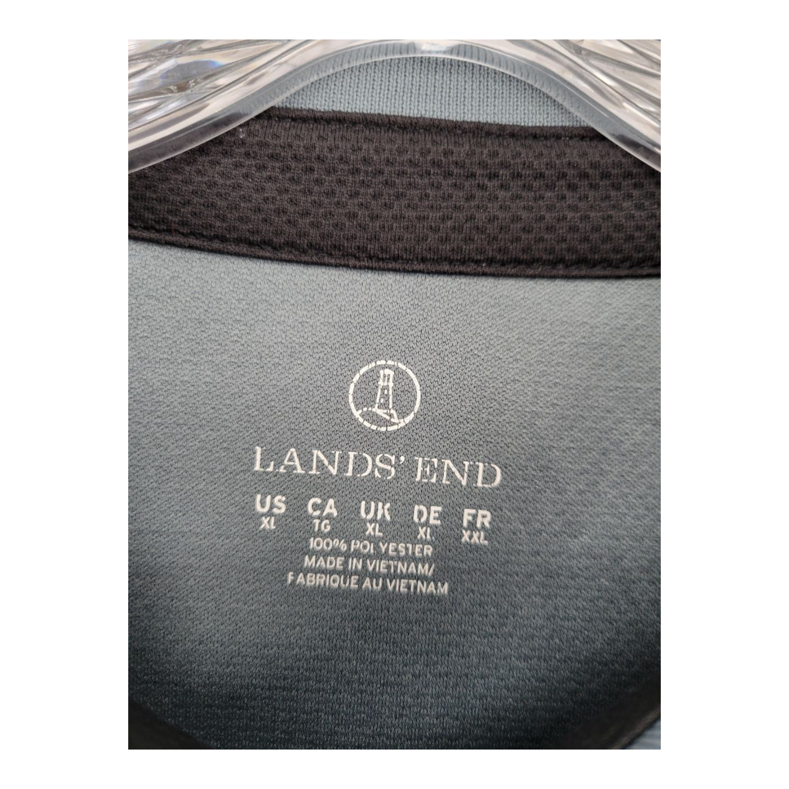 Lands End Mens Gray Black Polo Shirt XL Verizon Logo Red Trim