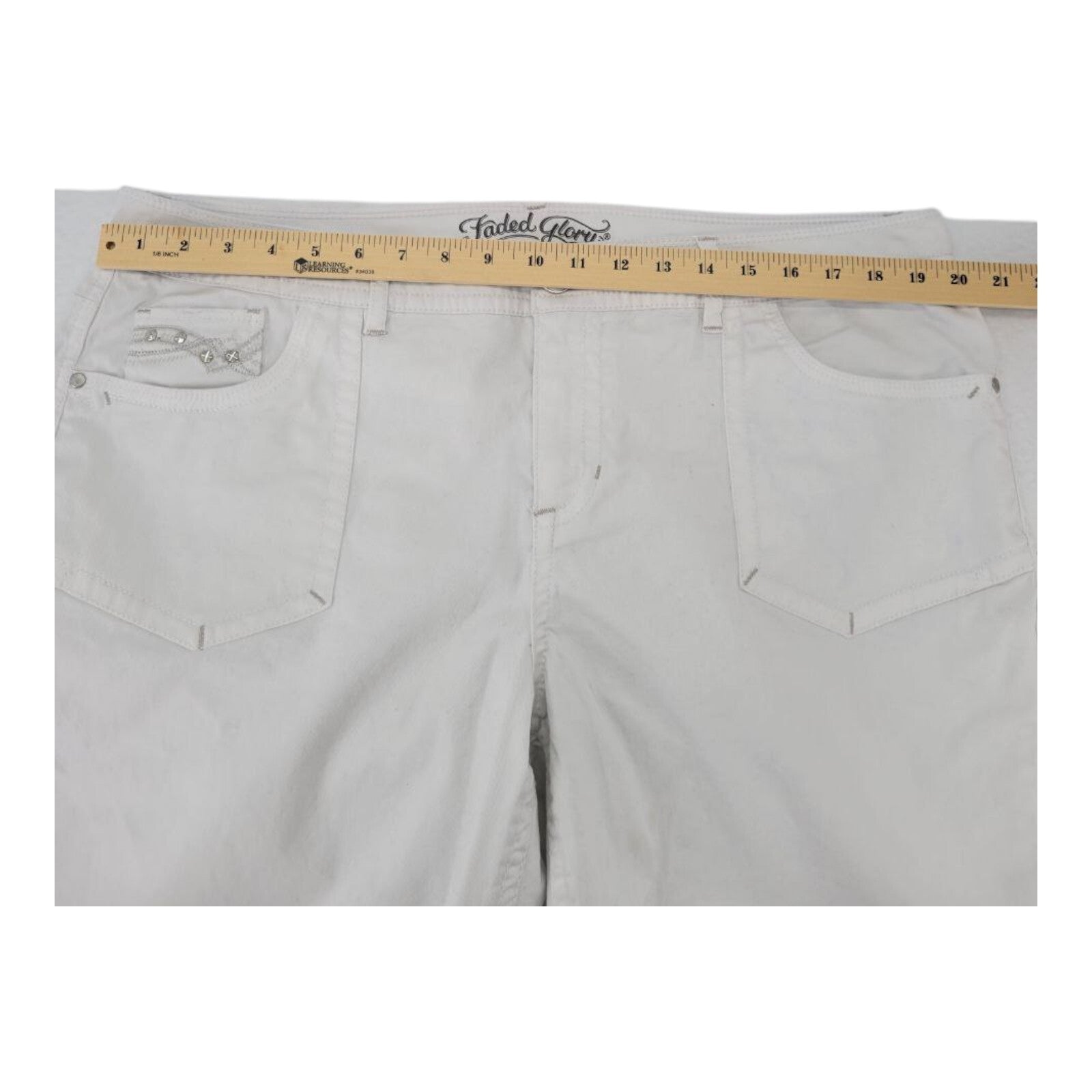 Faded Glory Womens White Capri Pants Studded Pockets Stretch Size 20W