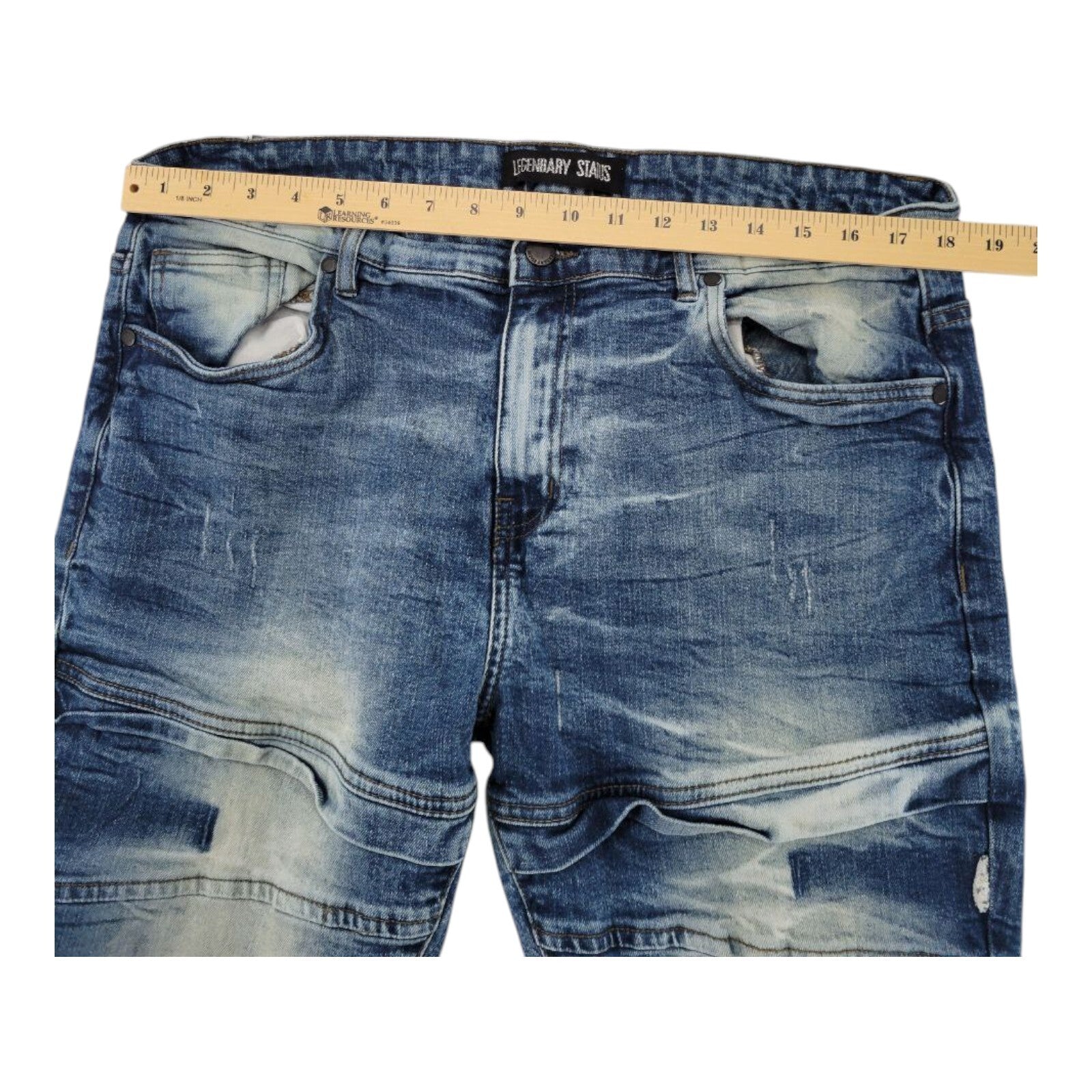 Legendary Status Mens Distressed Moto Blue Stretch Denim Jeans 38x29
