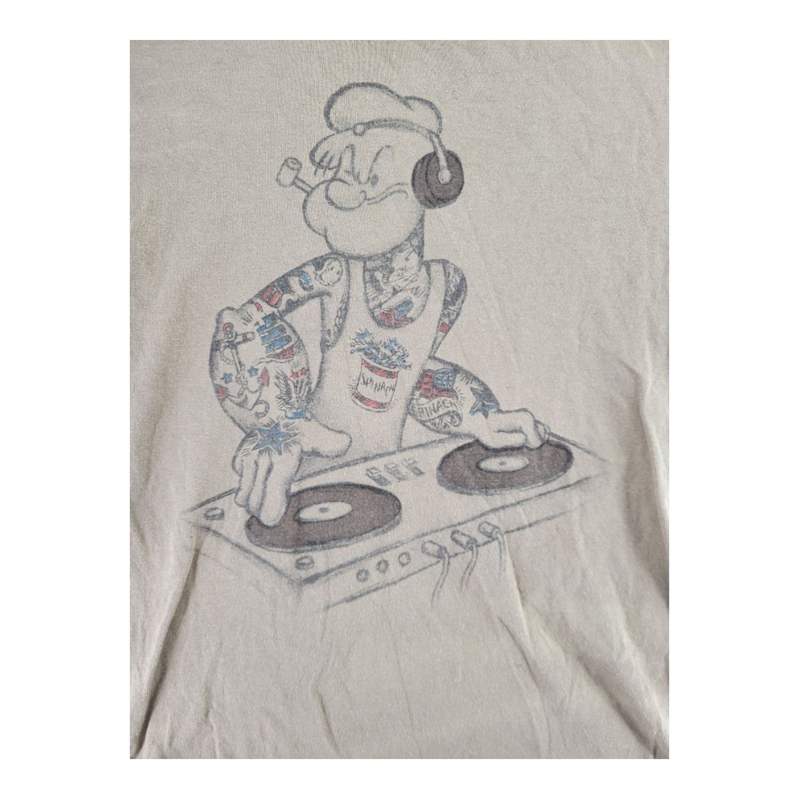 Popeye DJ Graphic T-Shirt Tan Vintage Look 100% Cotton Youth Size Small