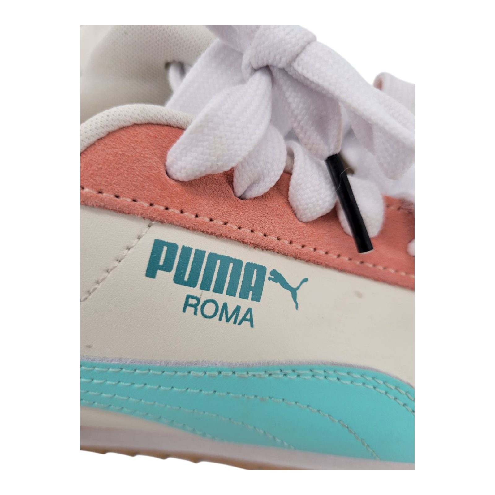 Puma Roma Womens Sneakers Cream Aqua Pink Leather Suede Size 7.5 Style 392702-01