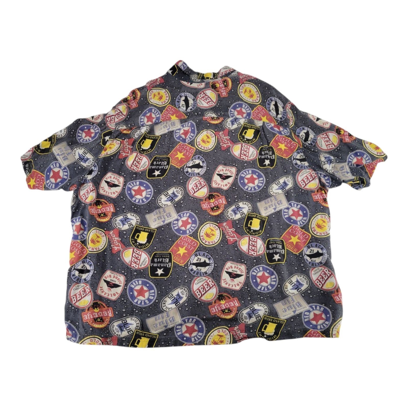 George Men's Beer Label Shirt 3XL Gray Short Sleeve Button-Up Casual