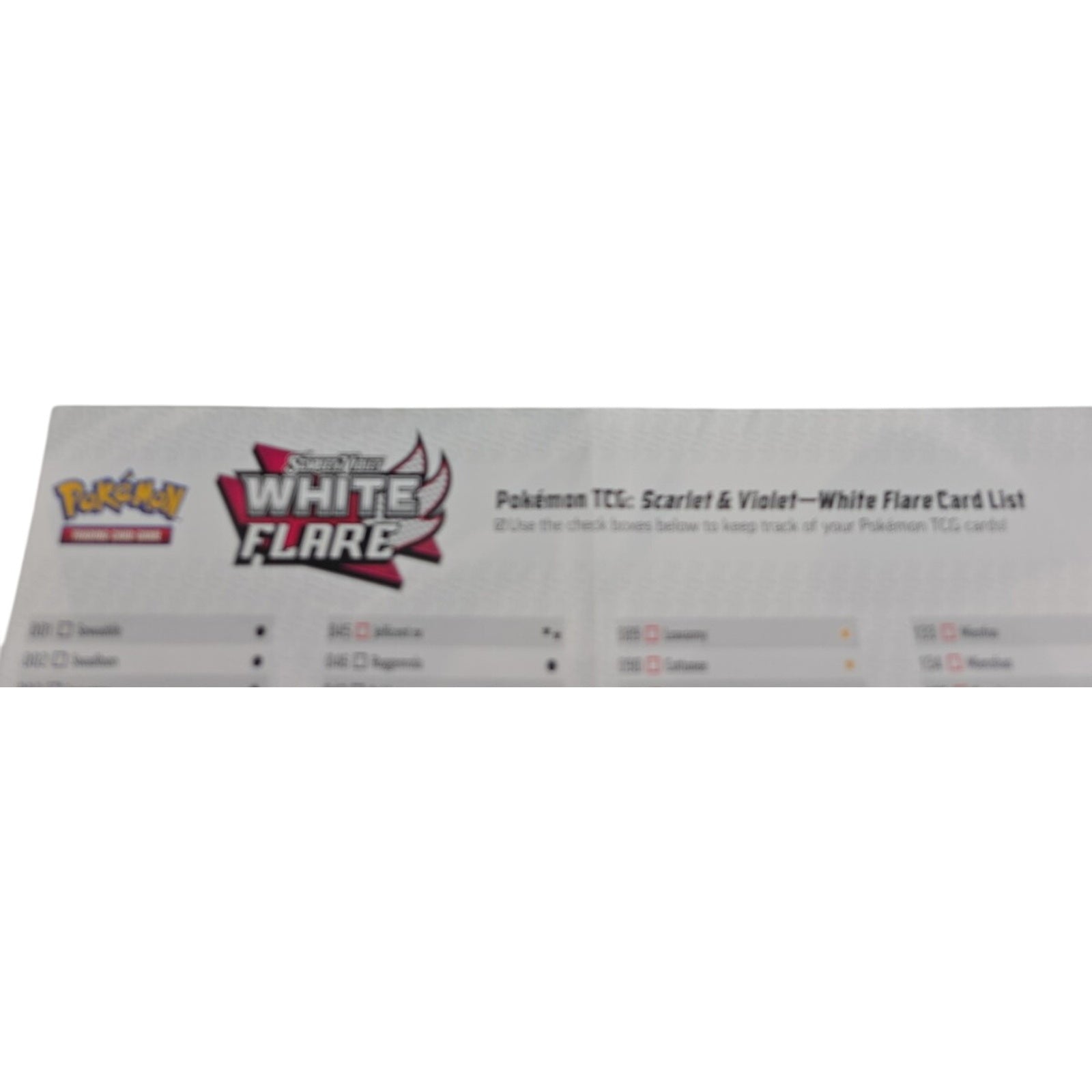 Pokemon TCG Scarlet & Violet White Flare Card List Mini Poster Checklist Guide