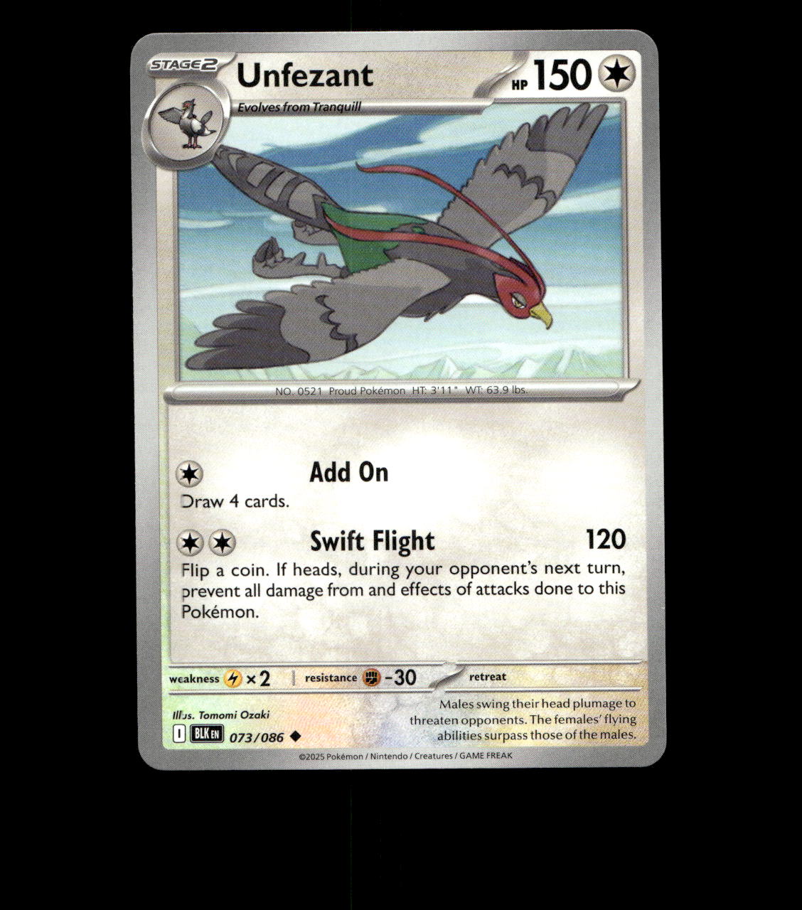 Unfezant - 073/086 - Black Bolt - Near Mint Non Holo