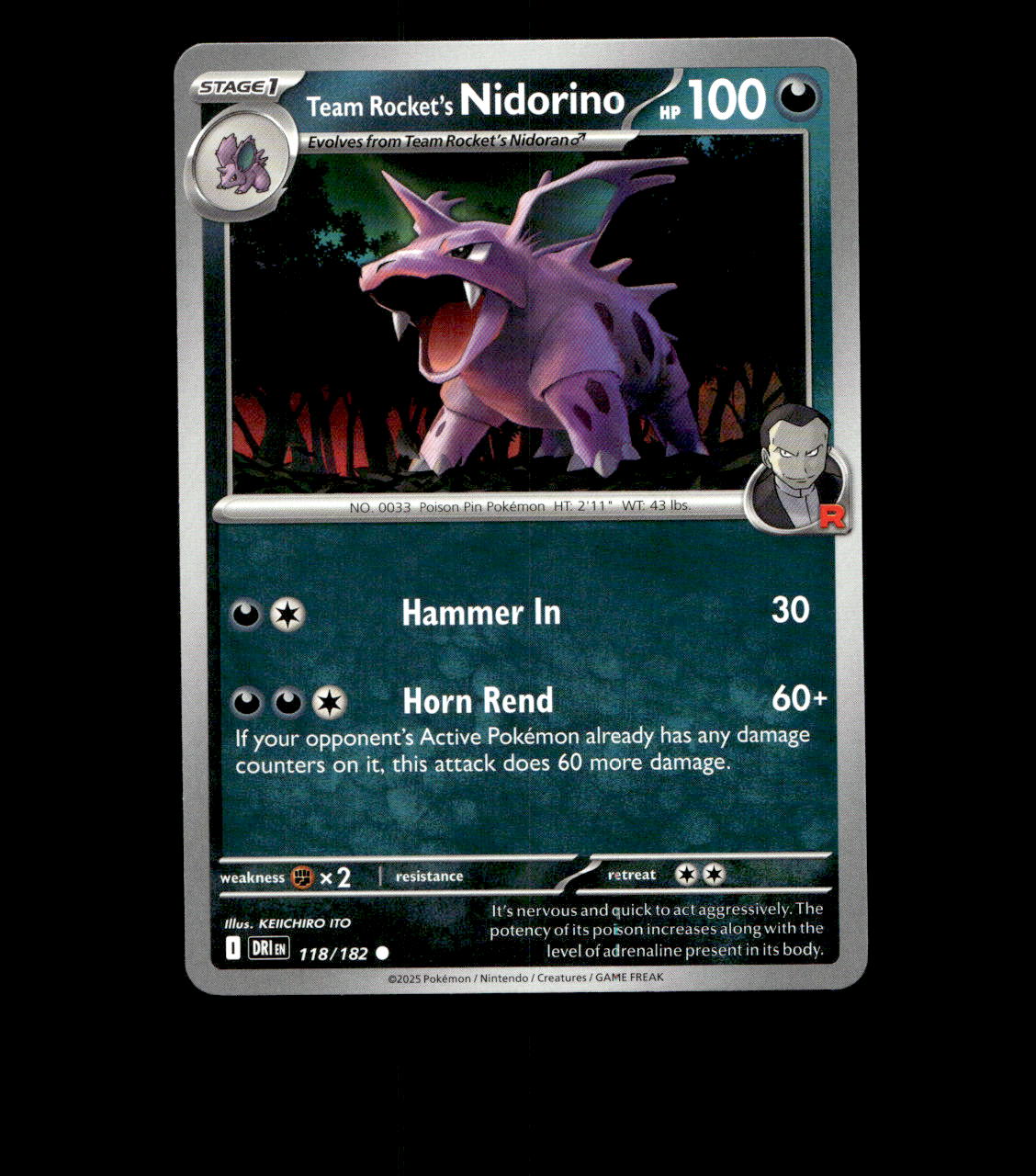 Team Rocket’s Nidorino - 118/182 - Destined Rivals - Near Mint Non Holo