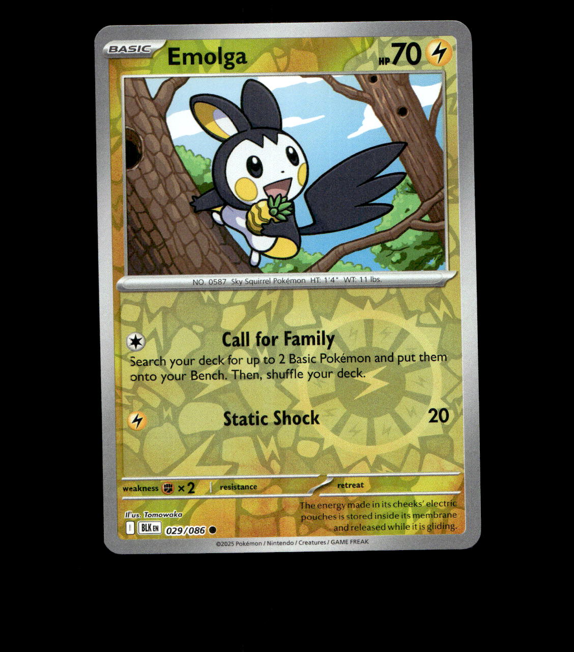 Emolga – 029/086 – Black Bolt – Reverse Holo – Near Mint
