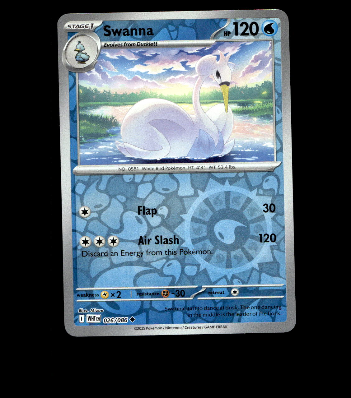 Swanna – 026/086 – White Flare – Reverse Holo – Near Mint
